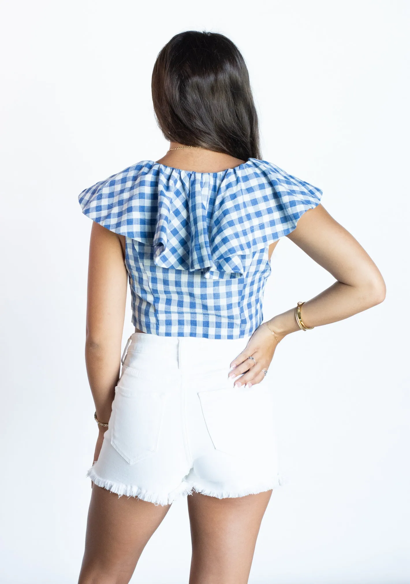 Going to Market Blue Gingham Top