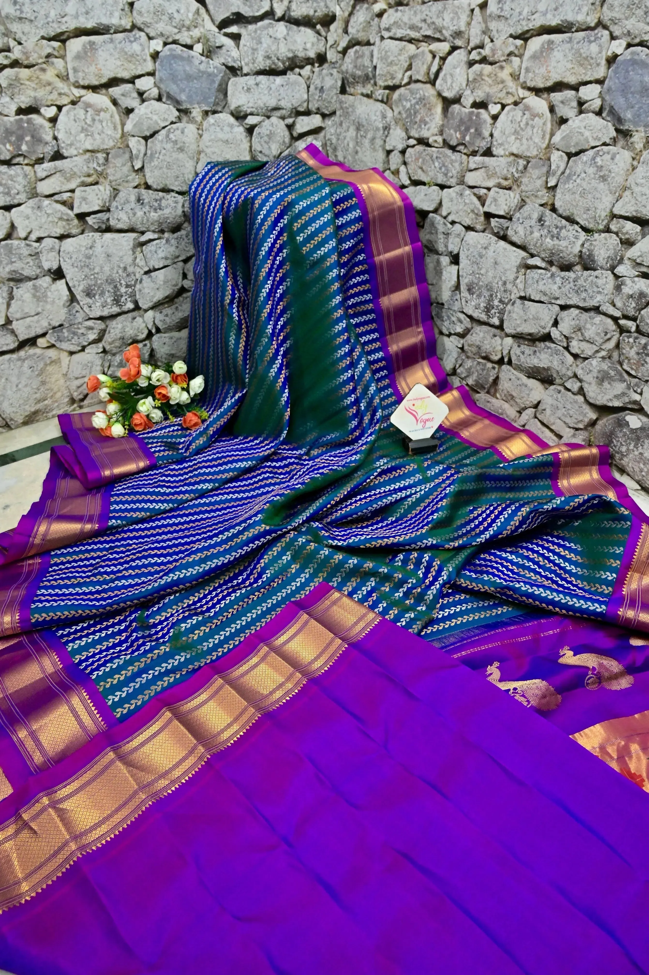 Green and Blue Color Maharani Paithani Silk Saree