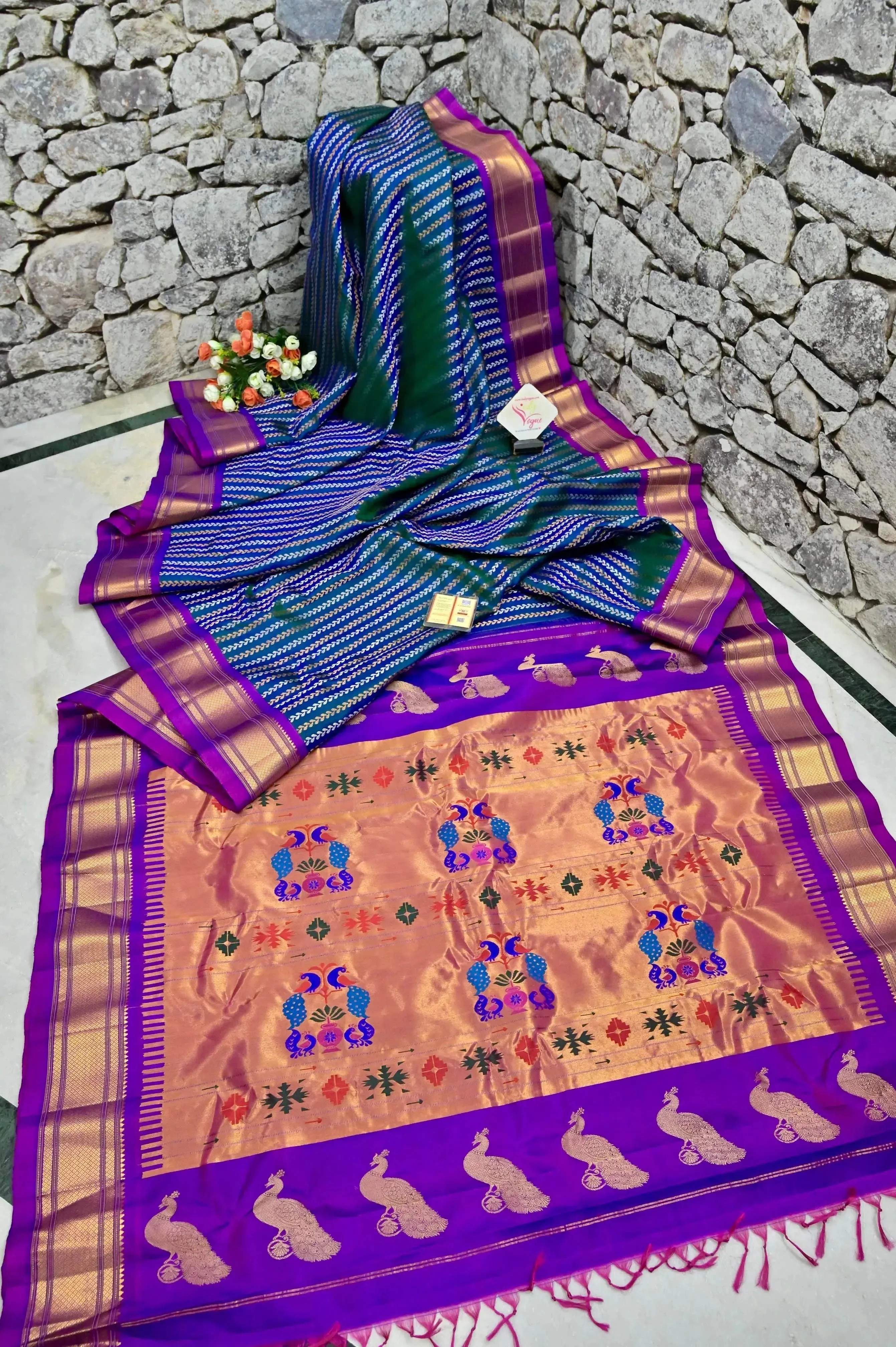 Green and Blue Color Maharani Paithani Silk Saree