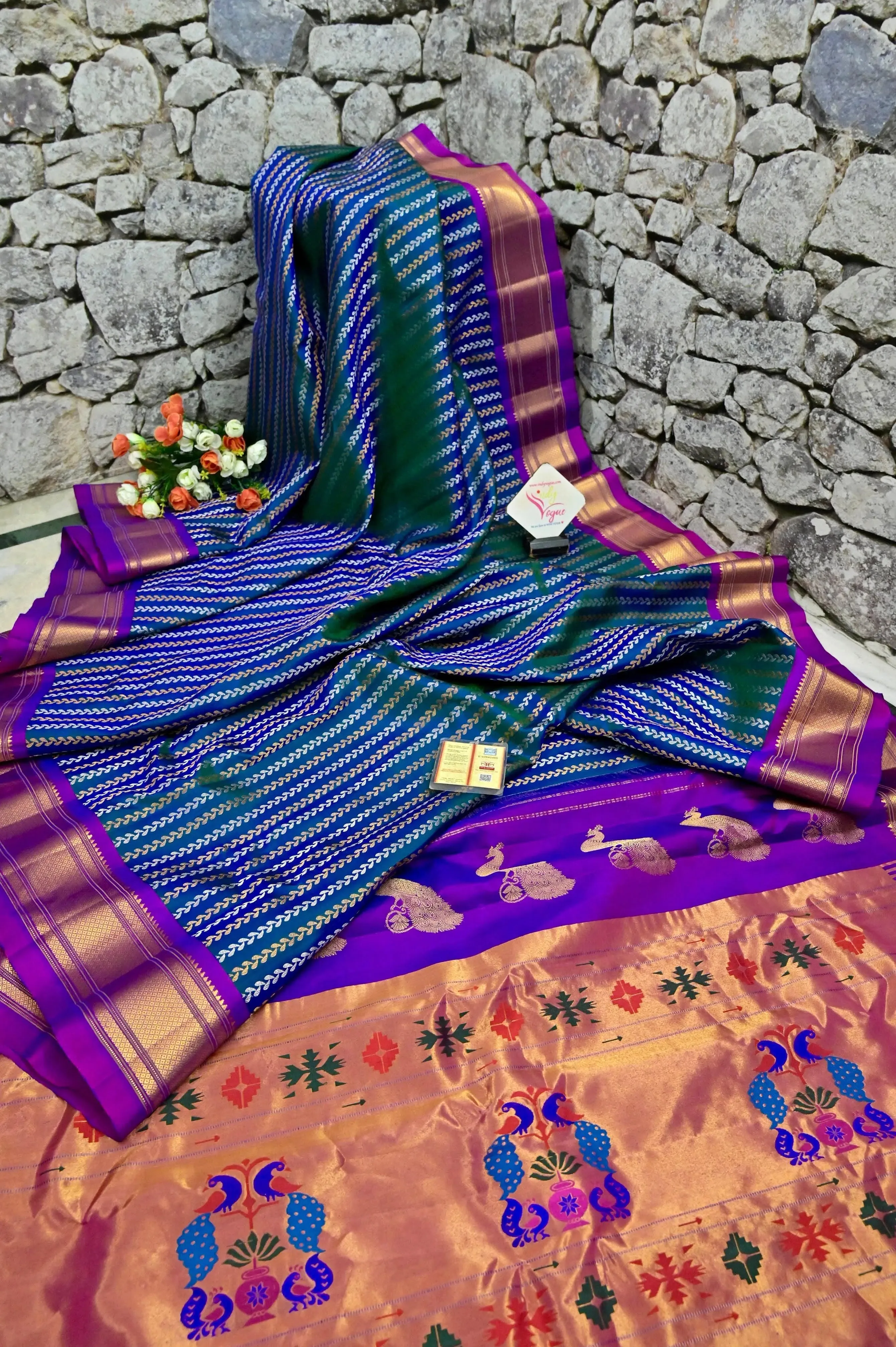 Green and Blue Color Maharani Paithani Silk Saree