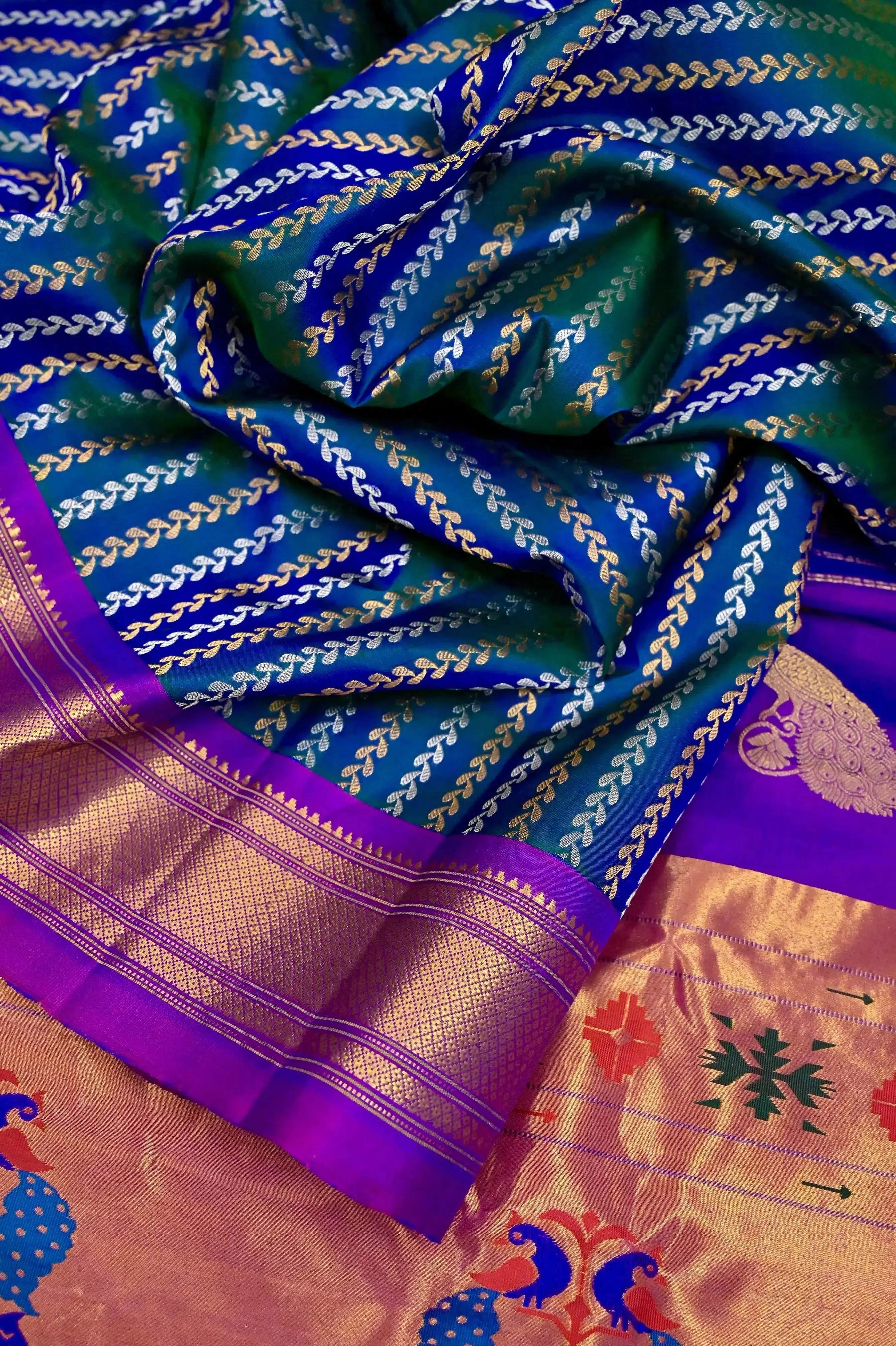 Green and Blue Color Maharani Paithani Silk Saree