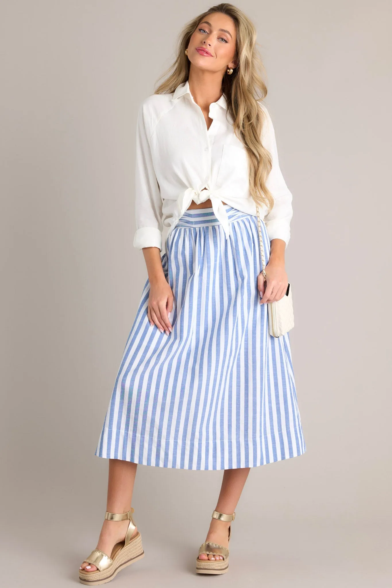 Hampton Serenade Striped Blue Midi Skirt