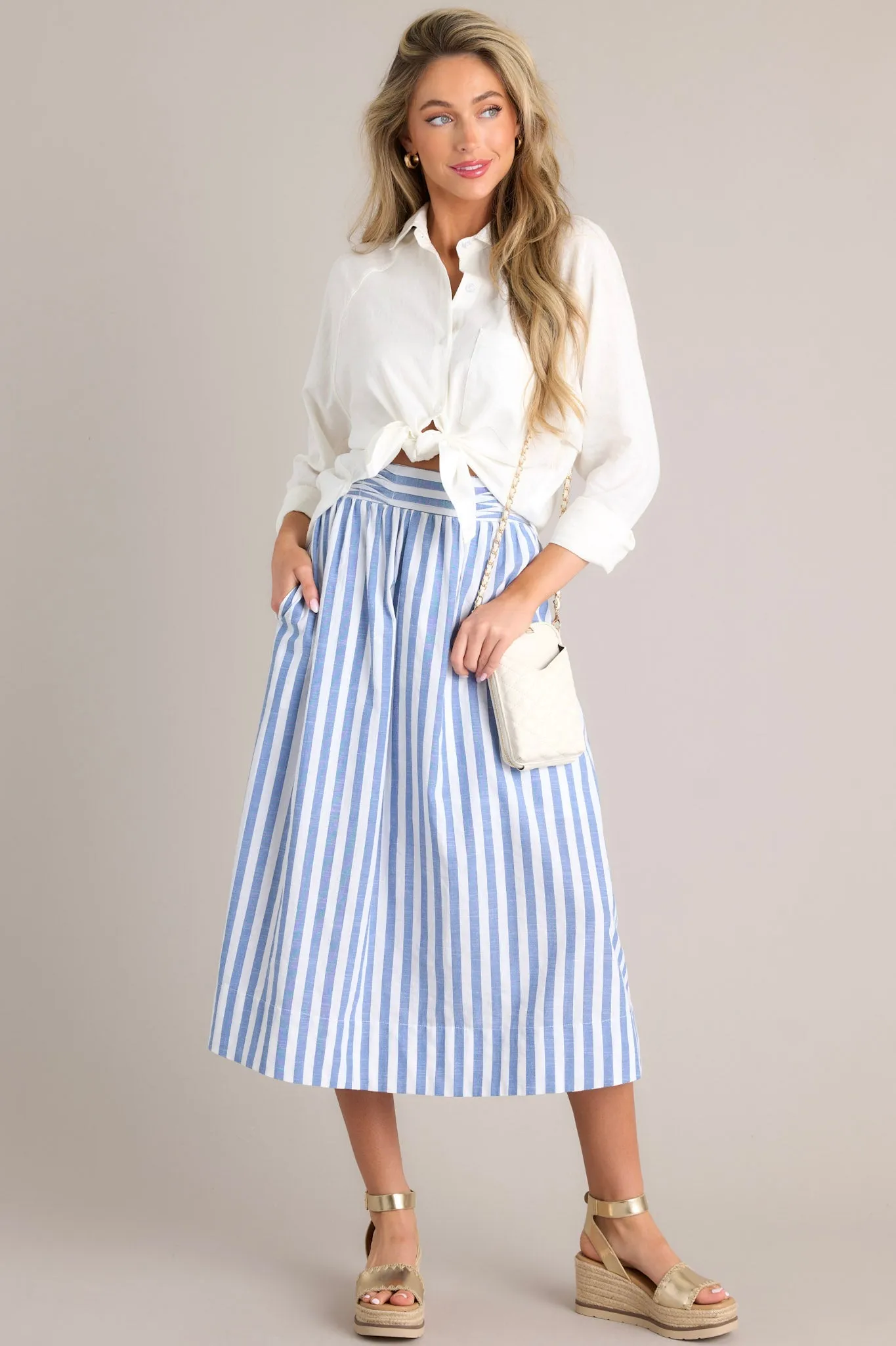 Hampton Serenade Striped Blue Midi Skirt