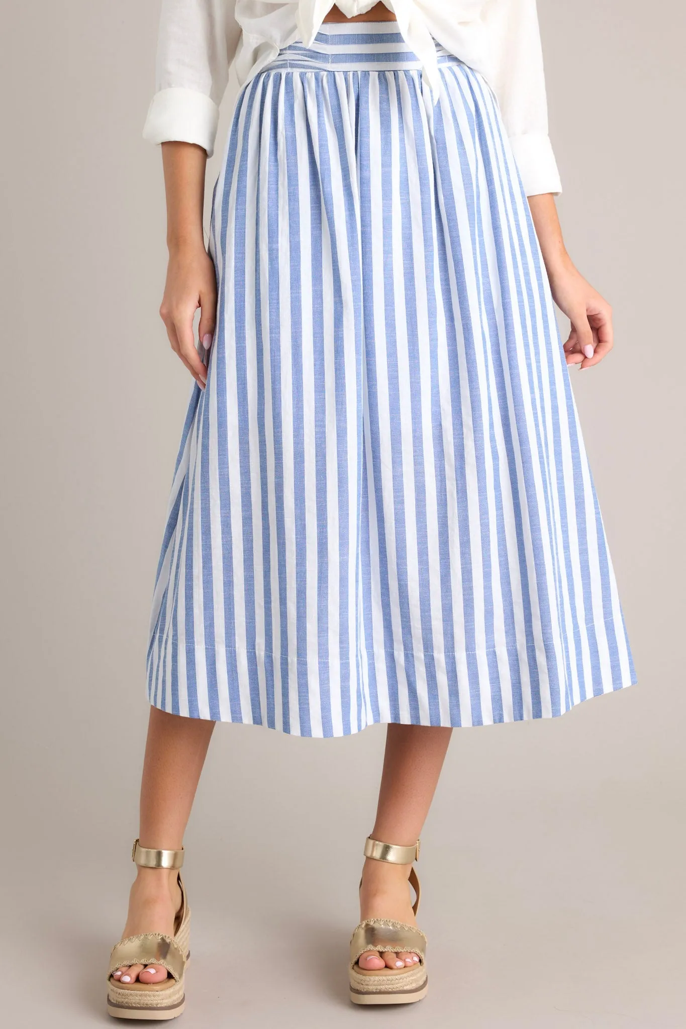 Hampton Serenade Striped Blue Midi Skirt