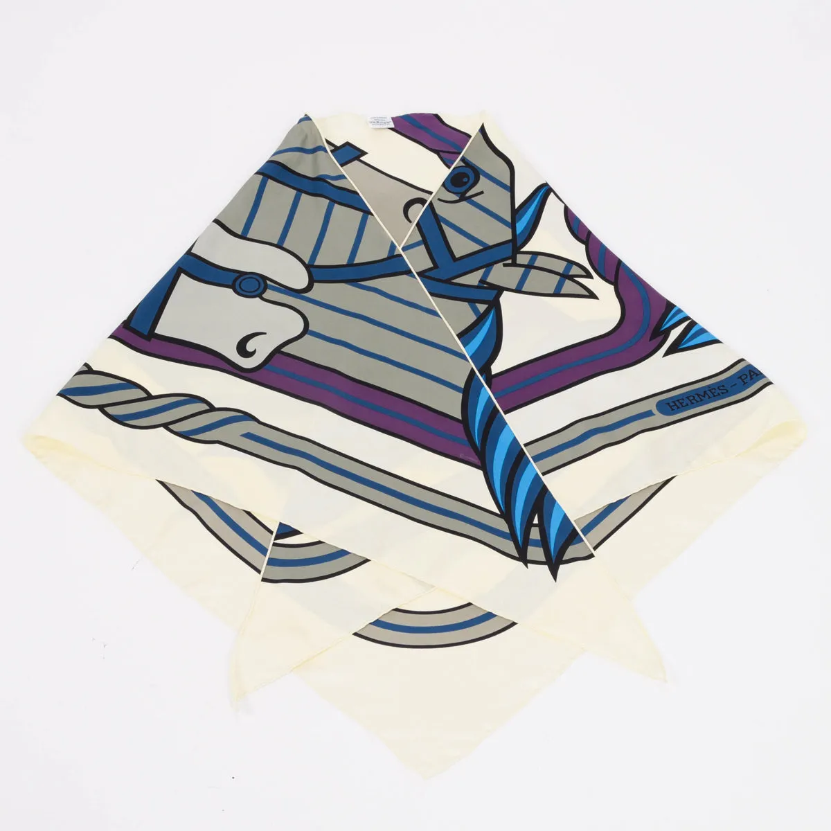 Hermes Blue Silk Quadrige Bayadere Giant Triangle Scarf