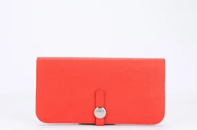 Hermes Dogon Wallet, Stamp Q, Cappucines Color Clemence Leather, Silver Hardware, with Box