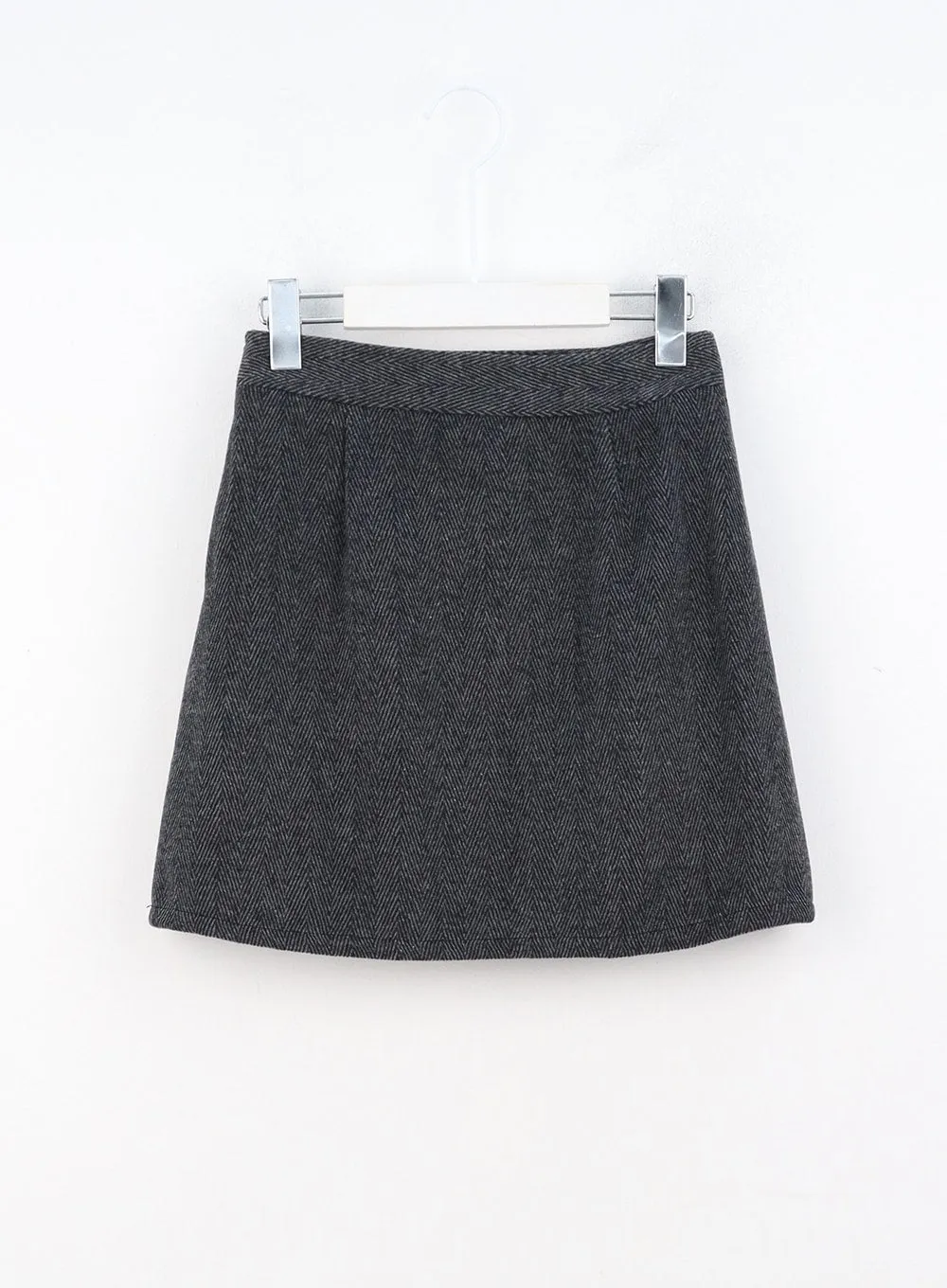 Herringbone Wool Blend Mini Skirt OO327