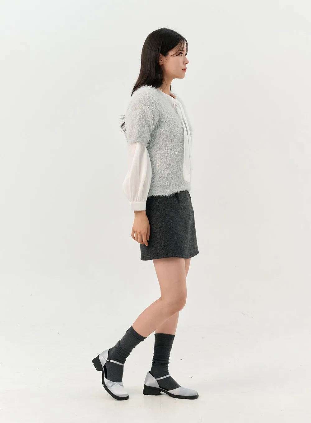 Herringbone Wool Blend Mini Skirt OO327