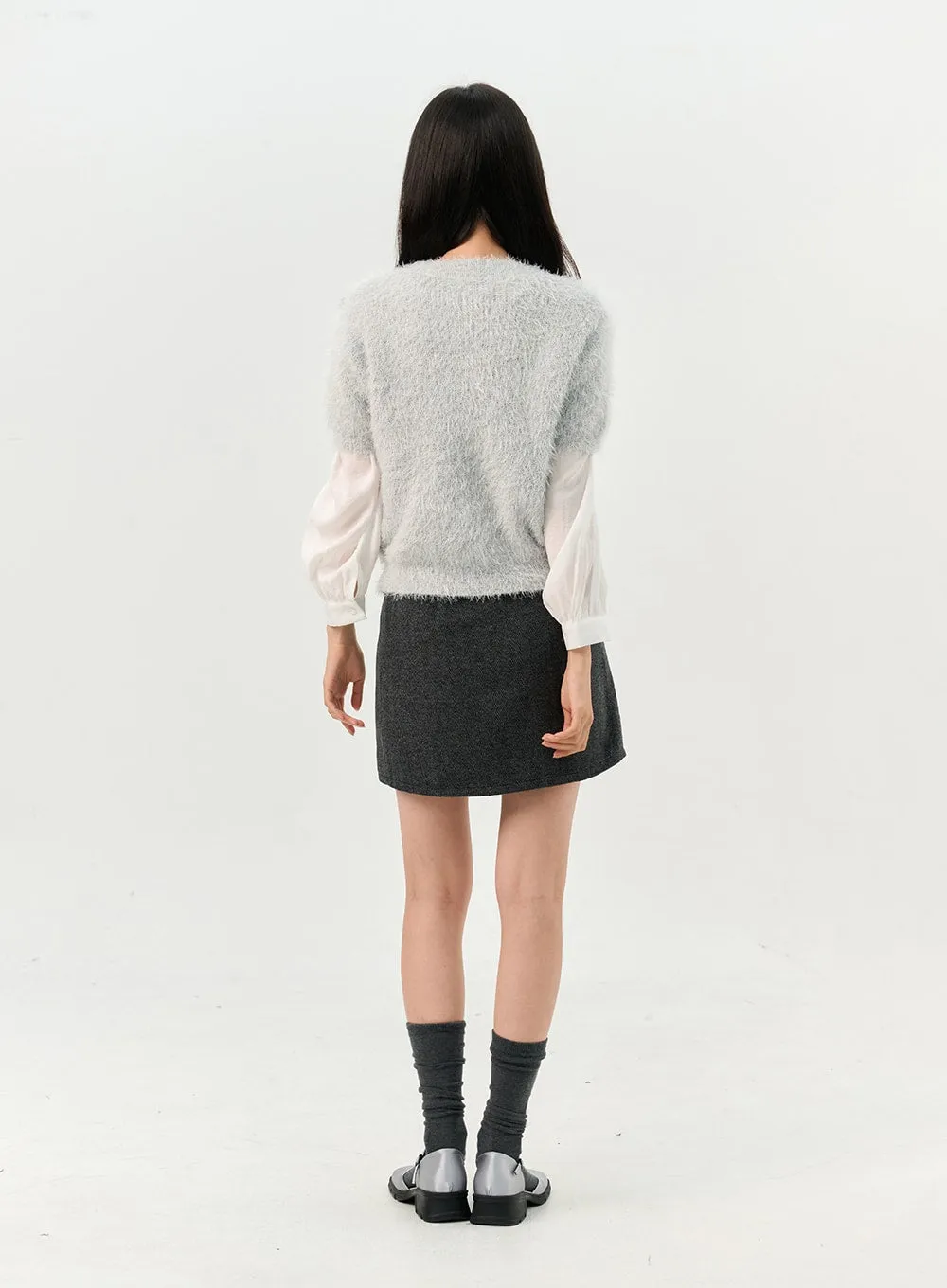 Herringbone Wool Blend Mini Skirt OO327