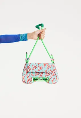 House Of Holland Saddle Blue And Pink Flame Bag And Quilted Logo