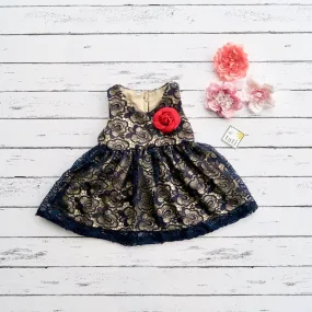 Iris Dress in Midnight Blue Flower Lace