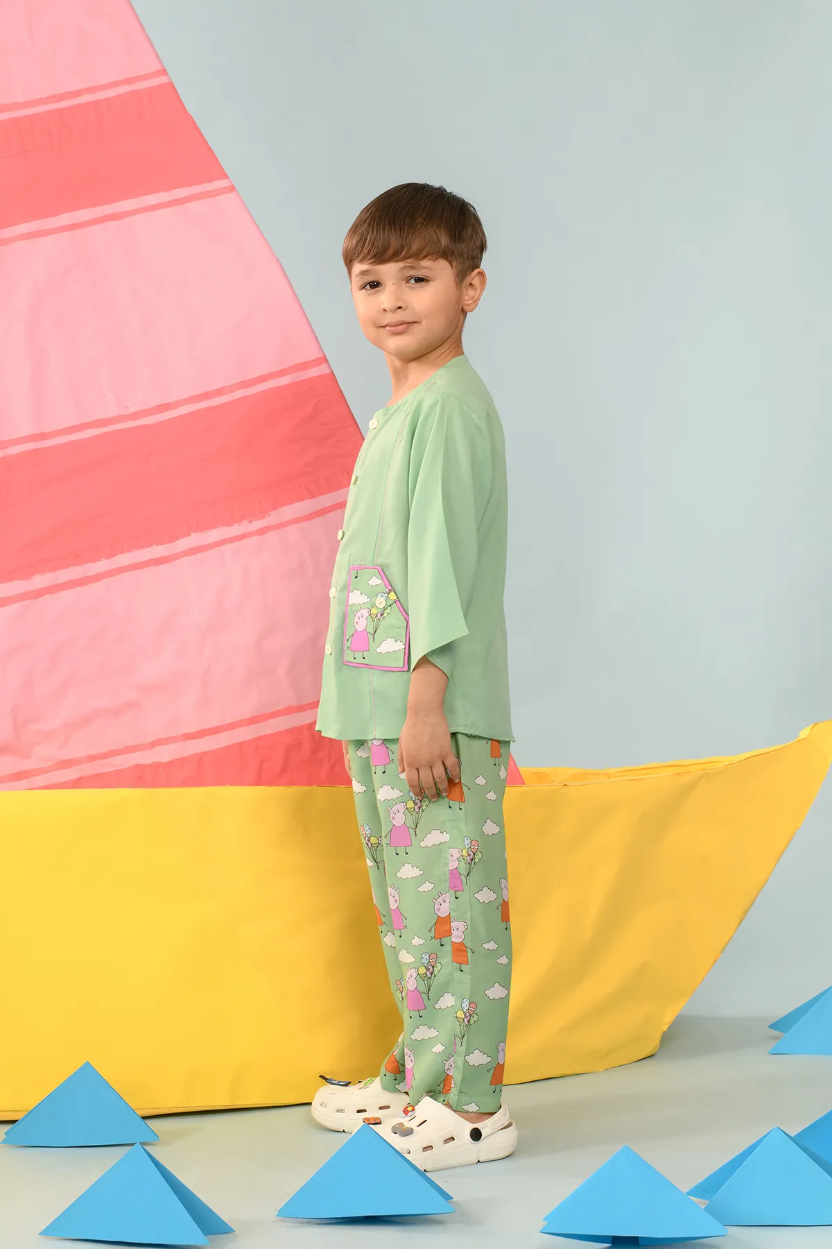 Jaden- Peppa Pig Patch Pocket Shirt & Pant Set For Boys