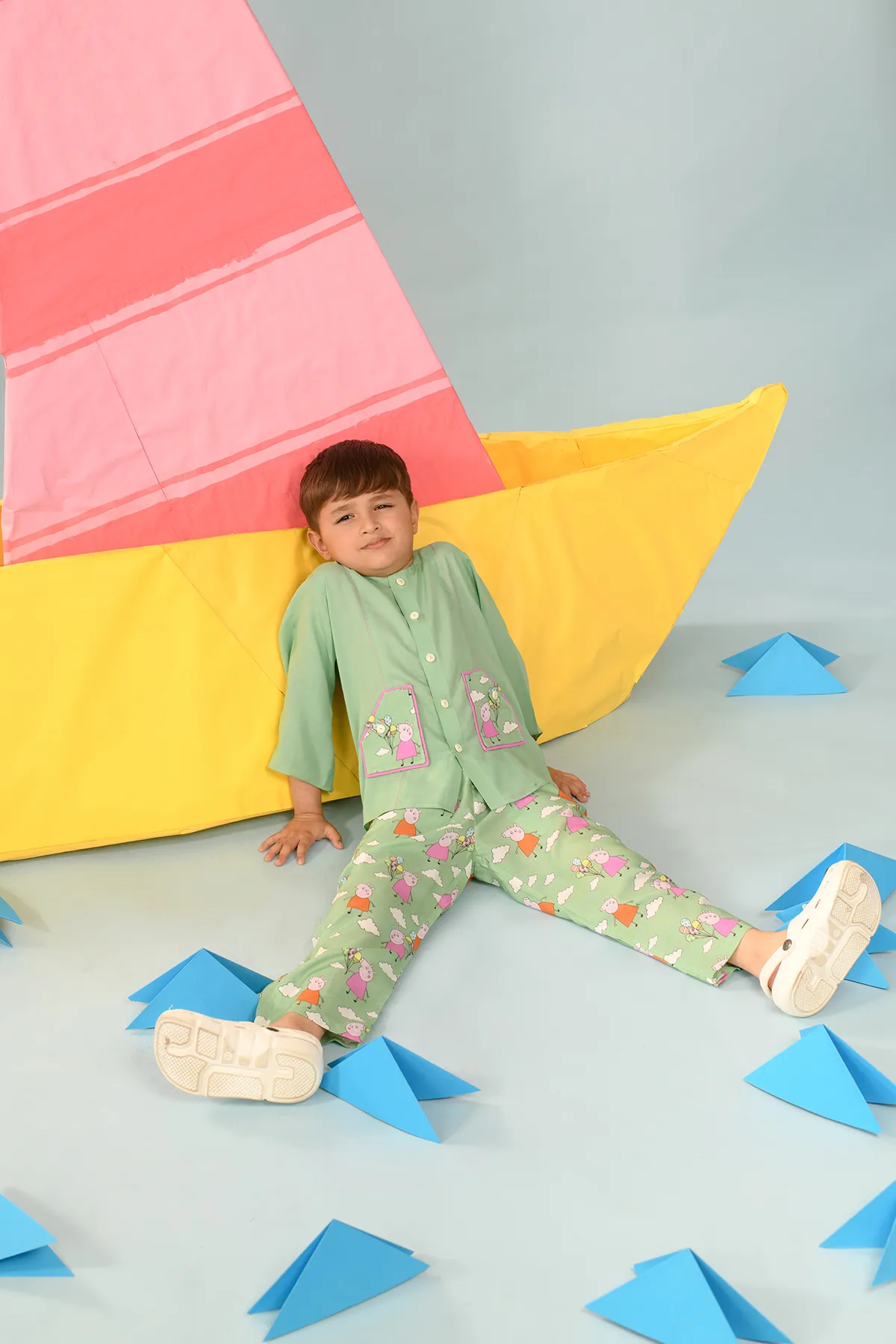 Jaden- Peppa Pig Patch Pocket Shirt & Pant Set For Boys