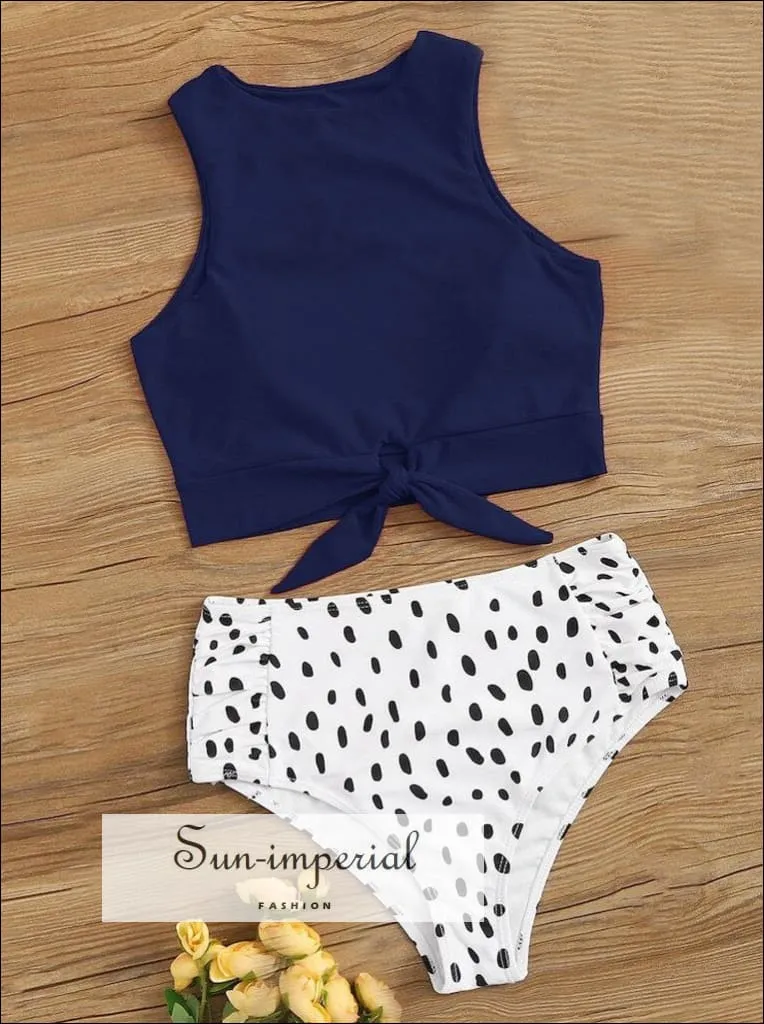 Knot front top with Dot High Waist Bikini Set