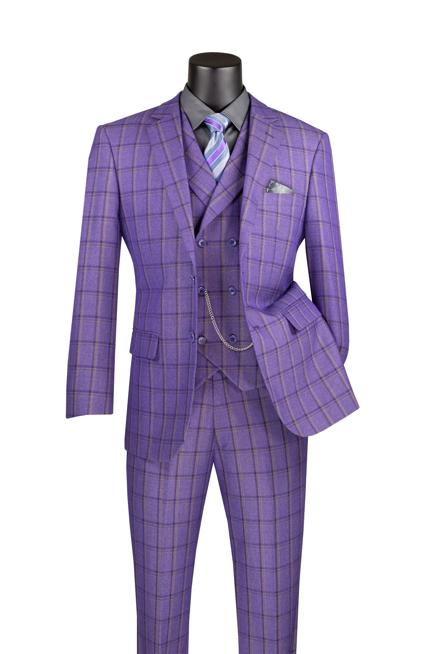 La Scale Collection-Windowpane Three Piece Suit - Purple