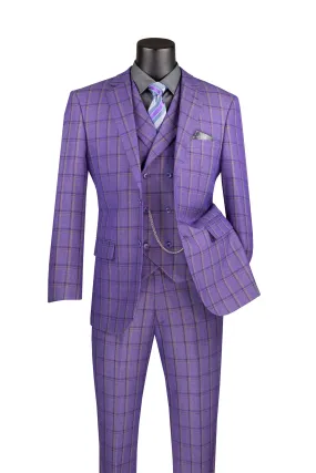 La Scale Collection-Windowpane Three Piece Suit - Purple