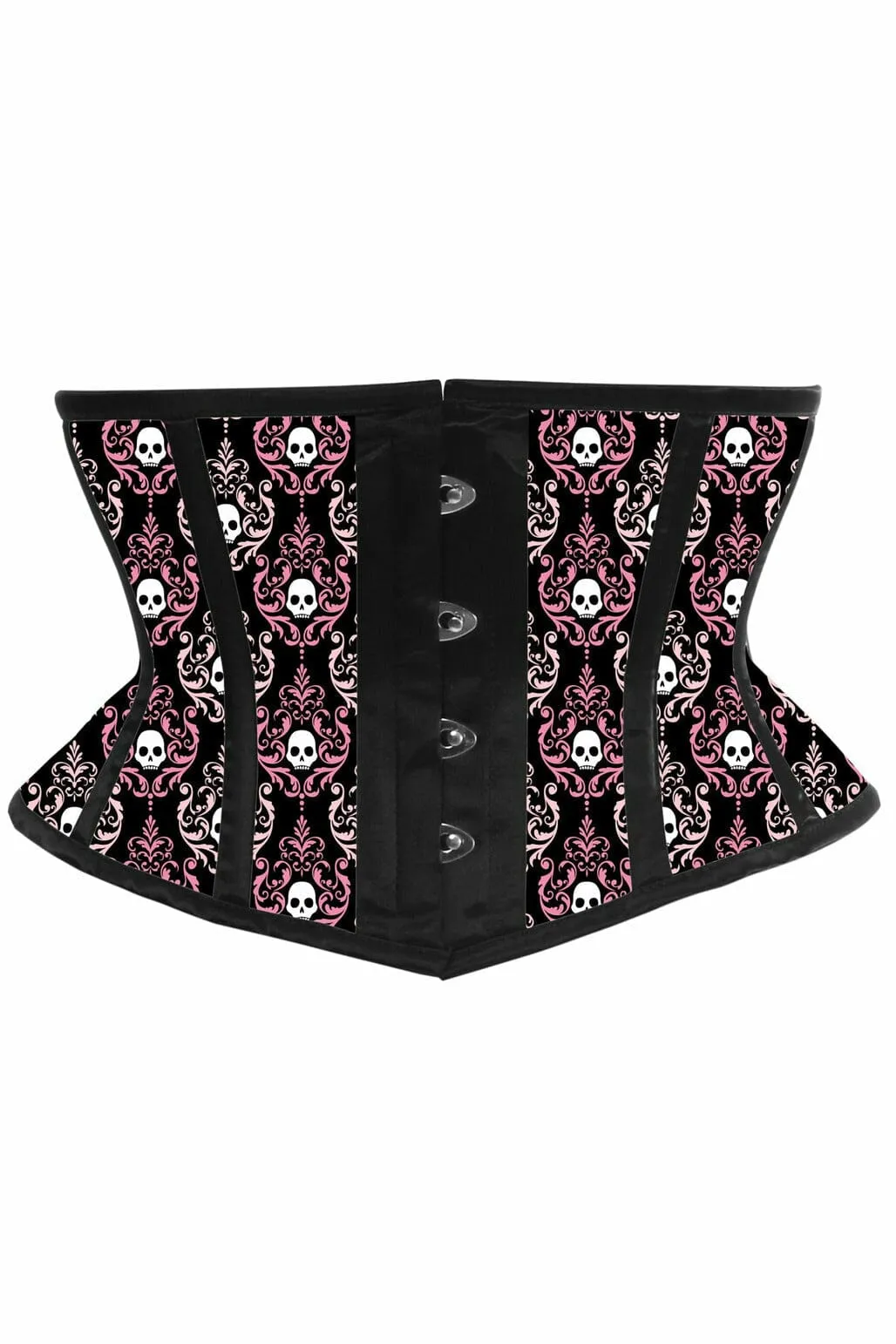 Lavish Pink & White Skull Satin Mini Cincher