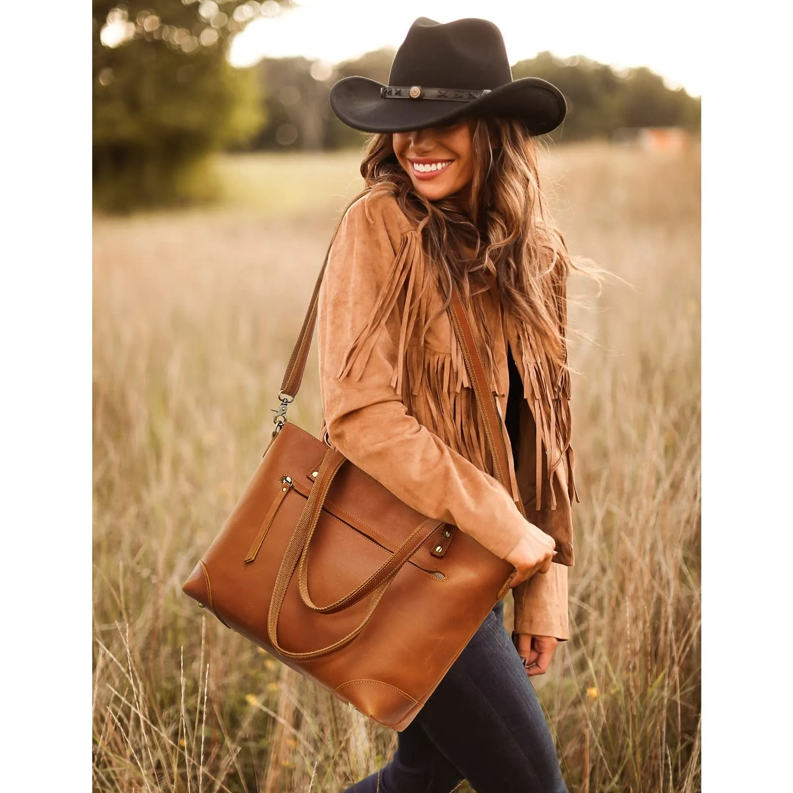 Leather Work Tote Bag for Women