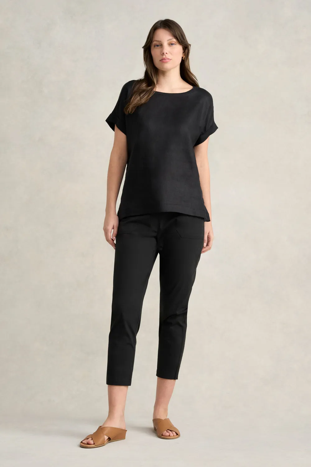 Linen Mix Top - Black