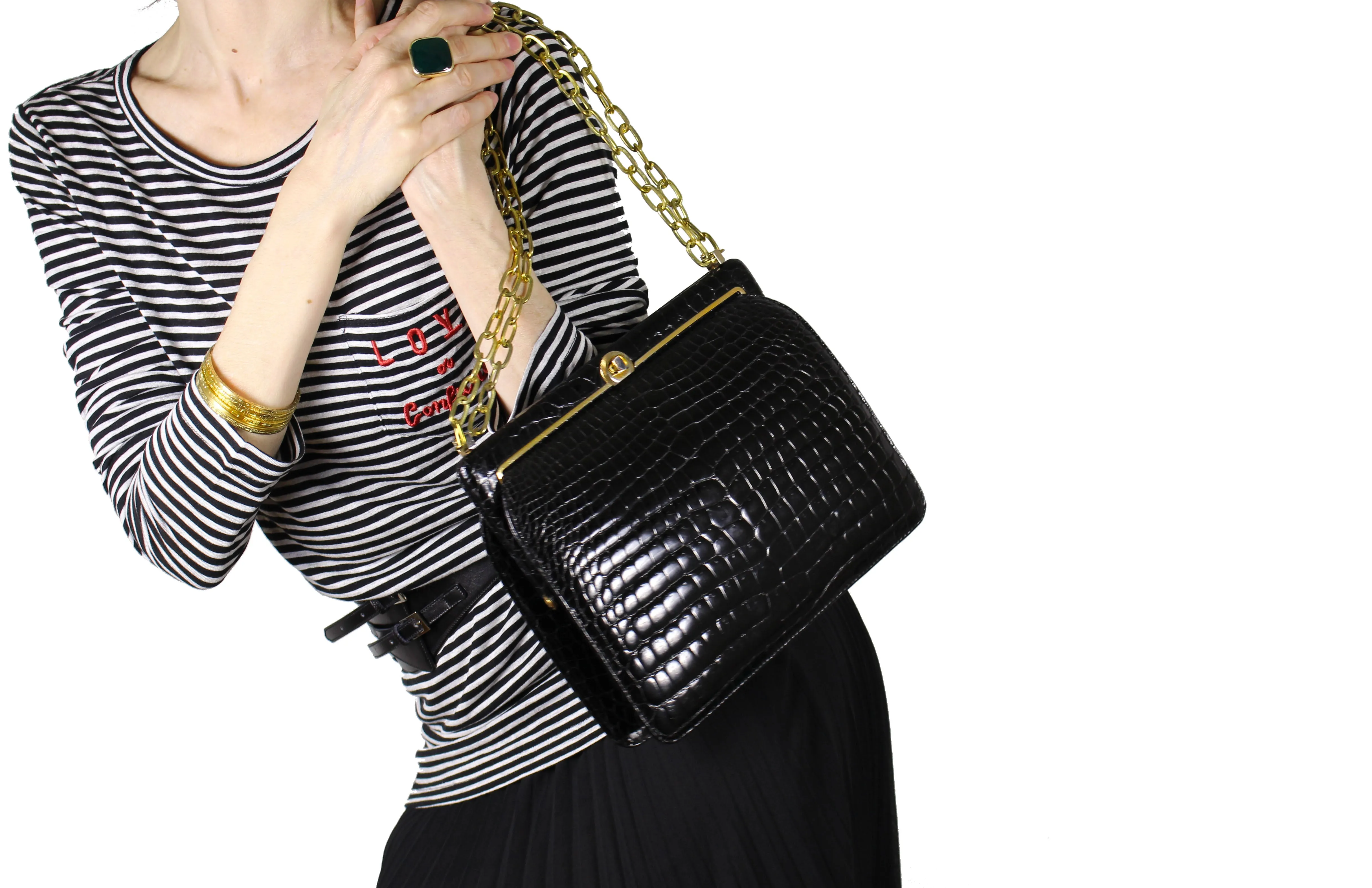 LOEWE black crocodile bag with chain handle