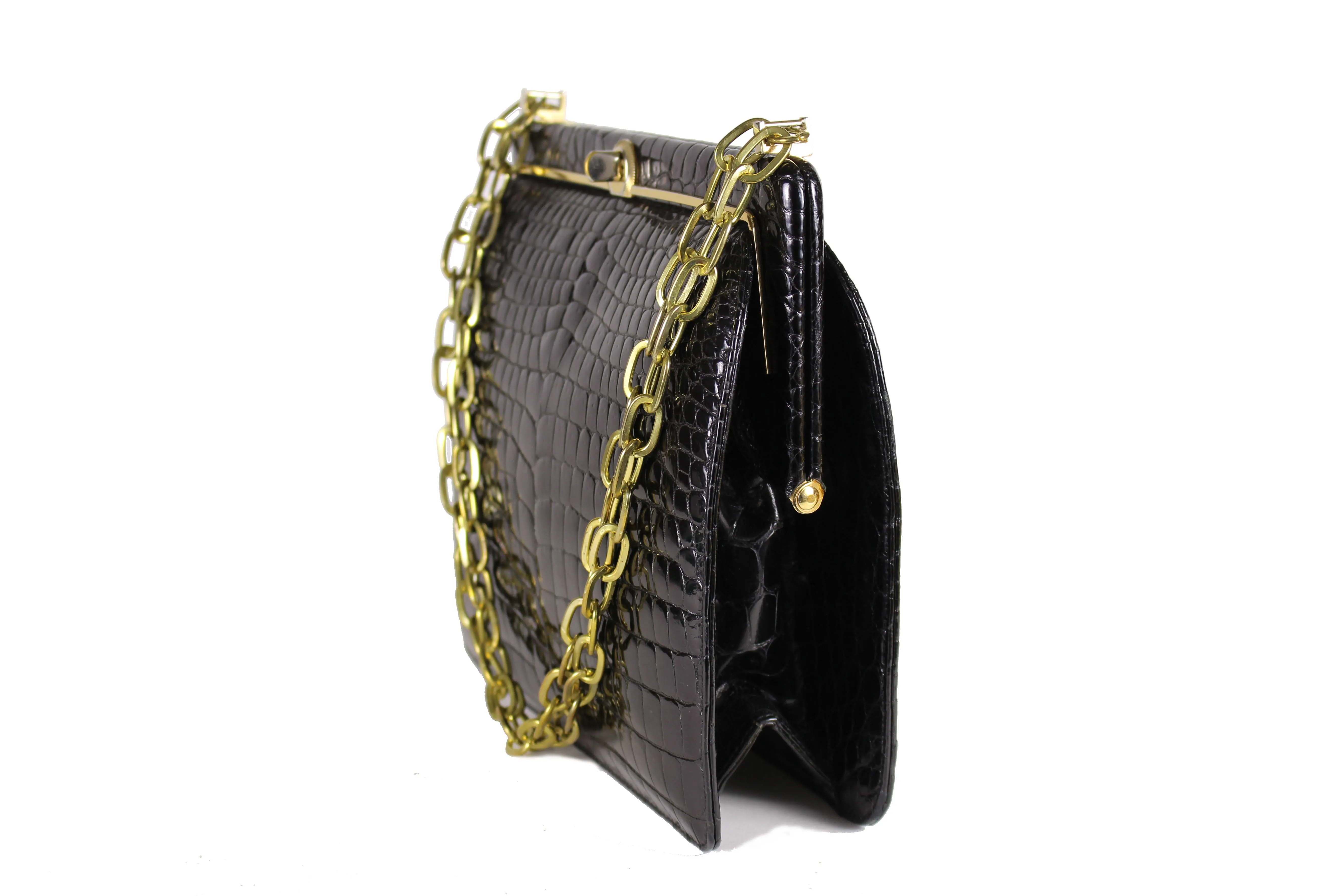 LOEWE black crocodile bag with chain handle