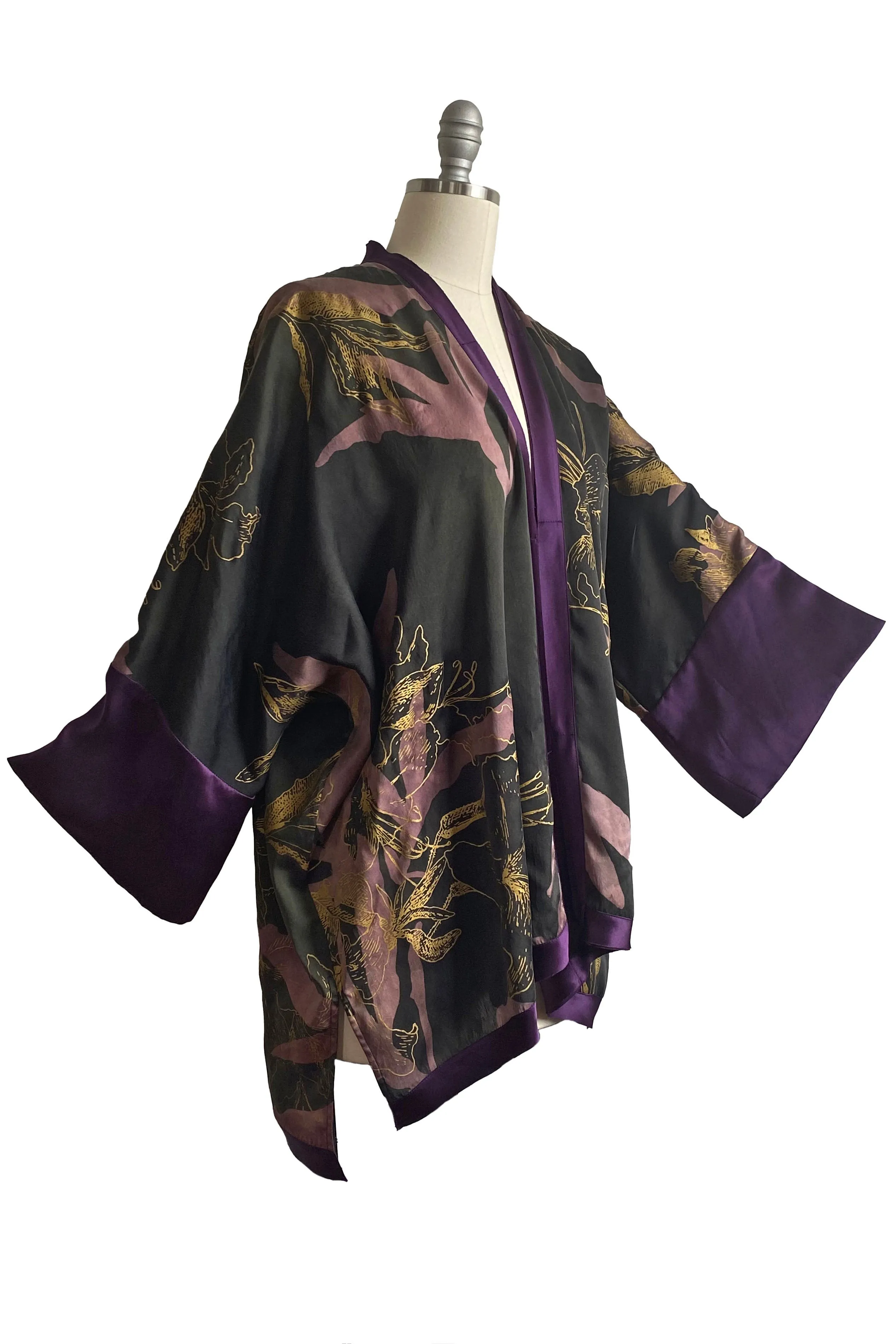 Lucianne Kimono w/ Azalea Print - Dark Umber w/ Purple