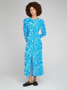 Marie Tea Dress in Blue Zebra Print