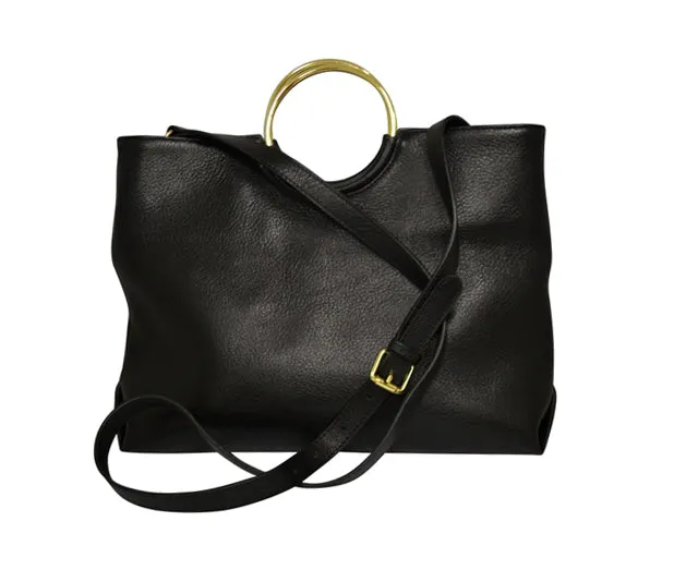 MILLFIELD - Black Structured Leather Ring Handle Bag