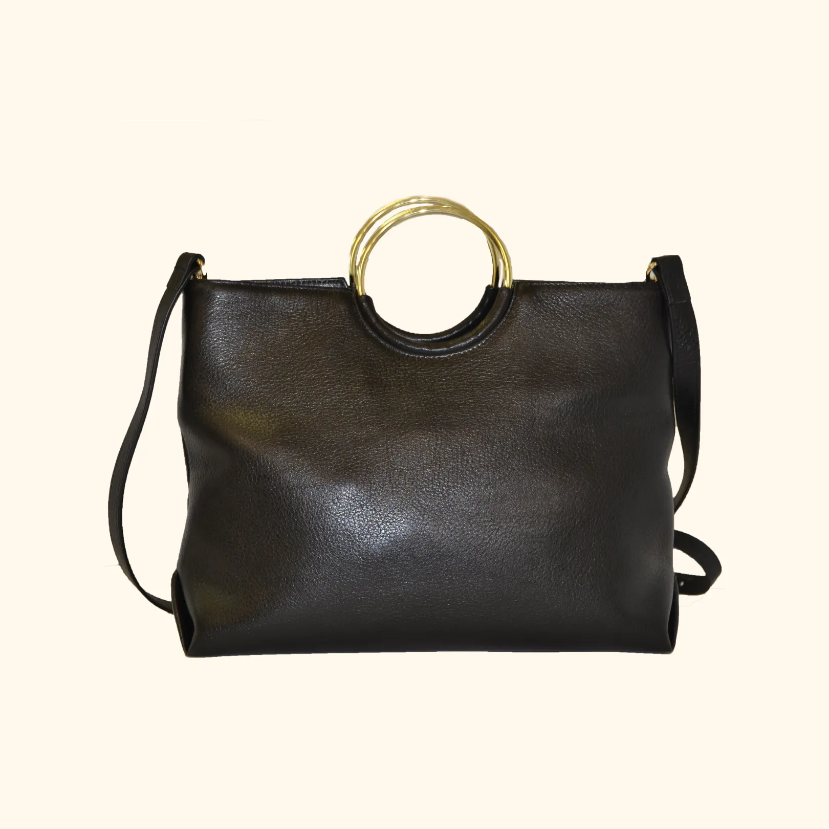 MILLFIELD - Black Structured Leather Ring Handle Bag