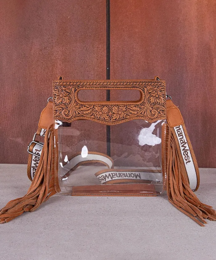 Montana West Top Handle Clear Fringe Crossbody Set