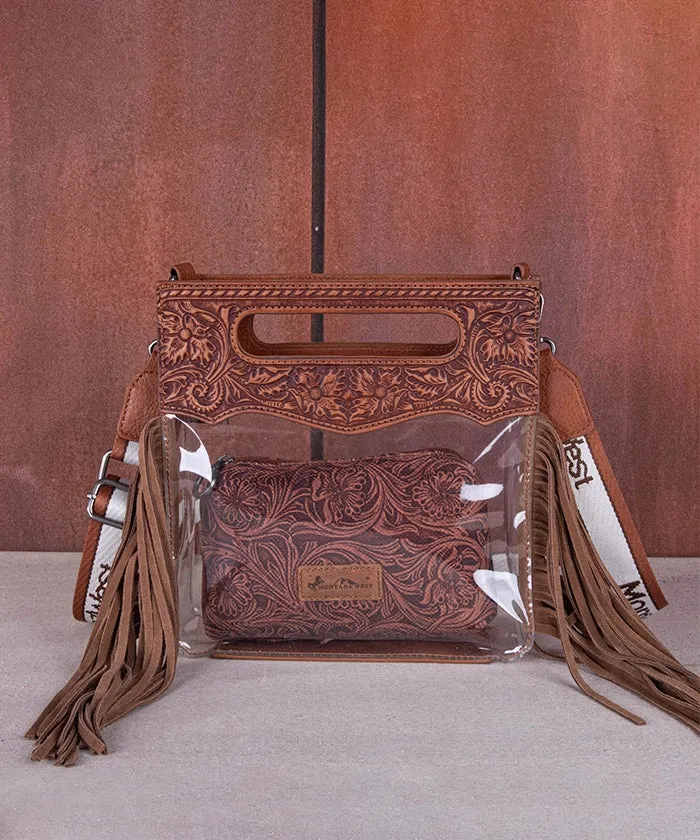 Montana West Top Handle Clear Fringe Crossbody Set