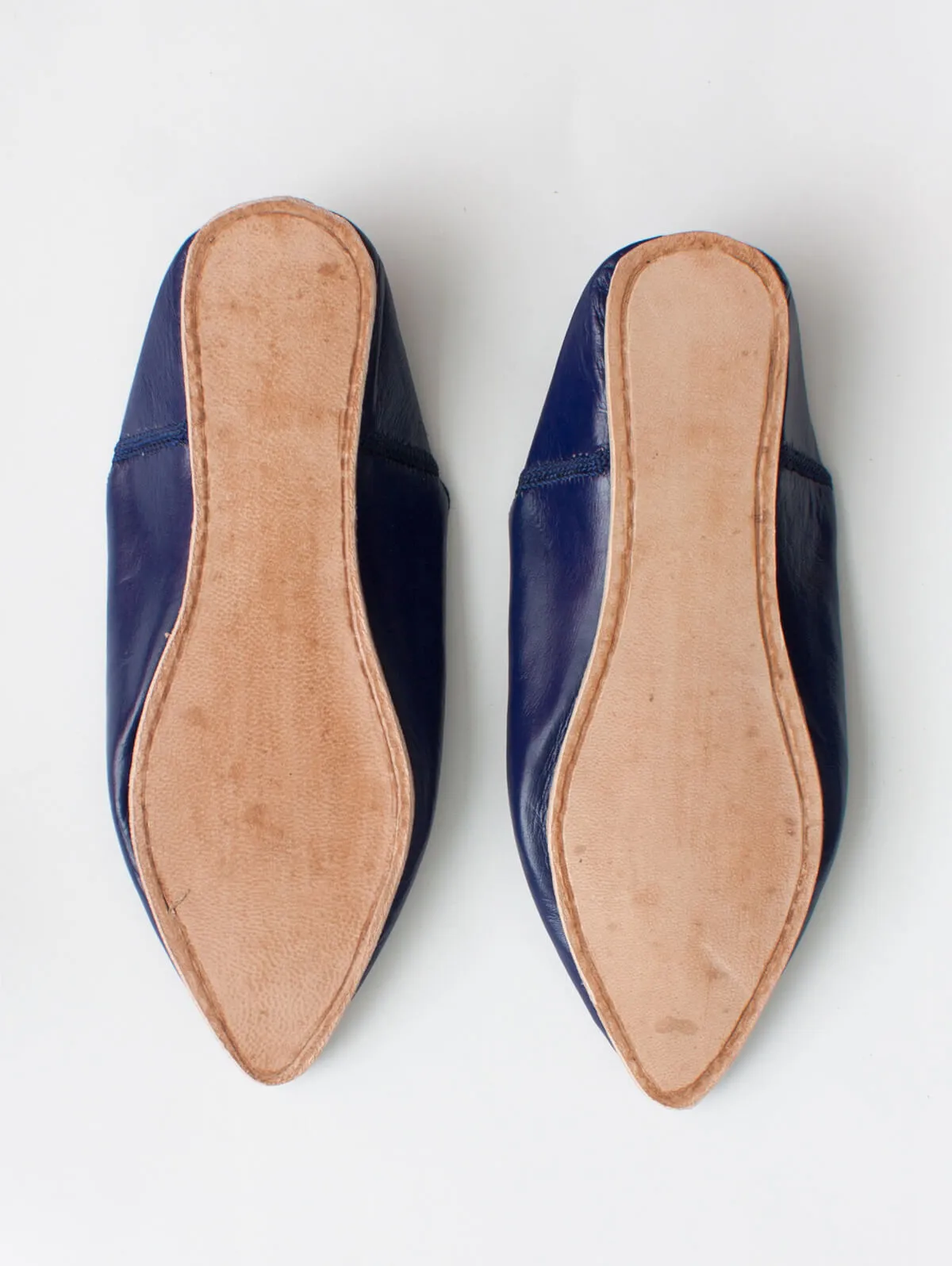 Moroccan Plain Pointed Babouche Slippers, Cobalt