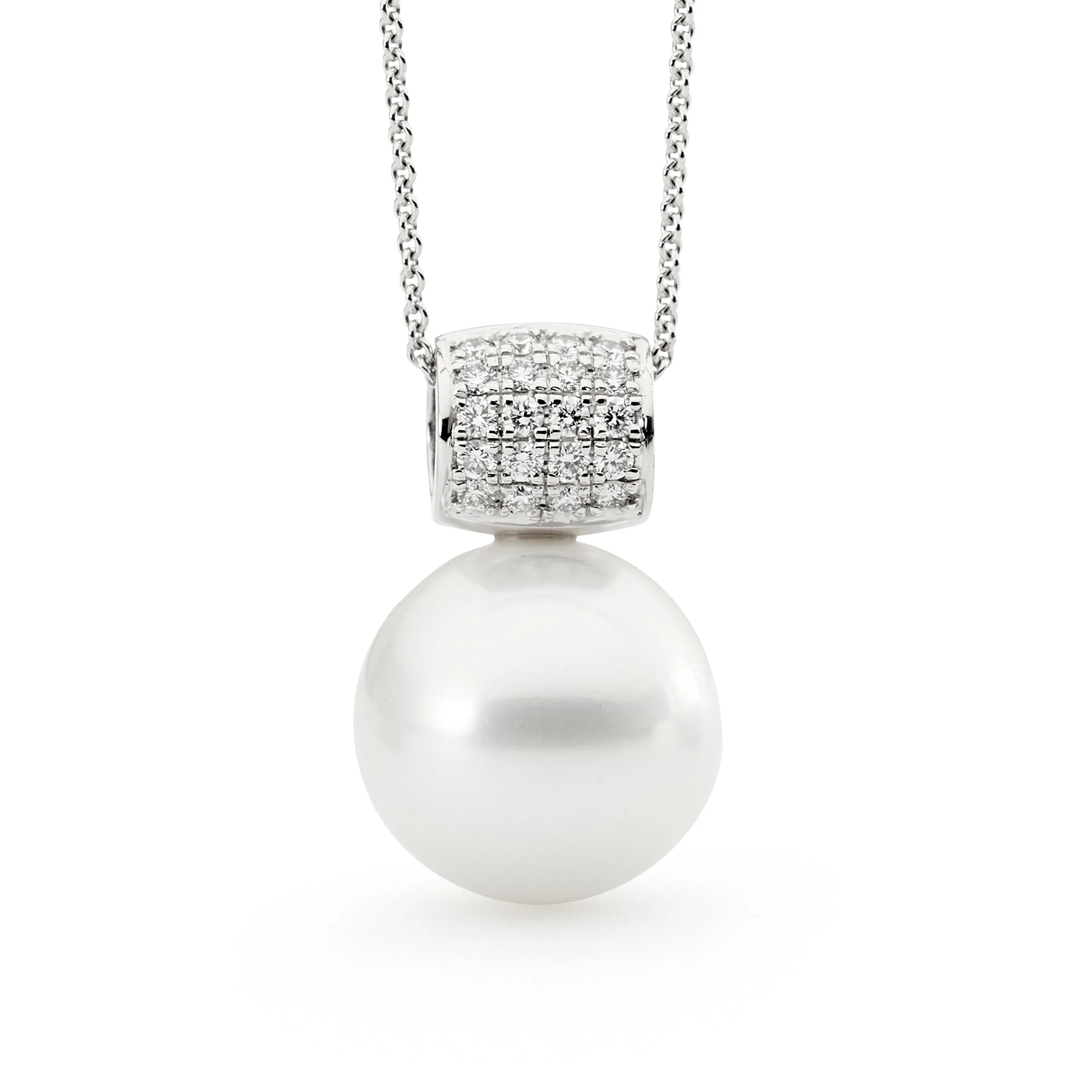 Multi Row Pave Diamond Pearl Pendant