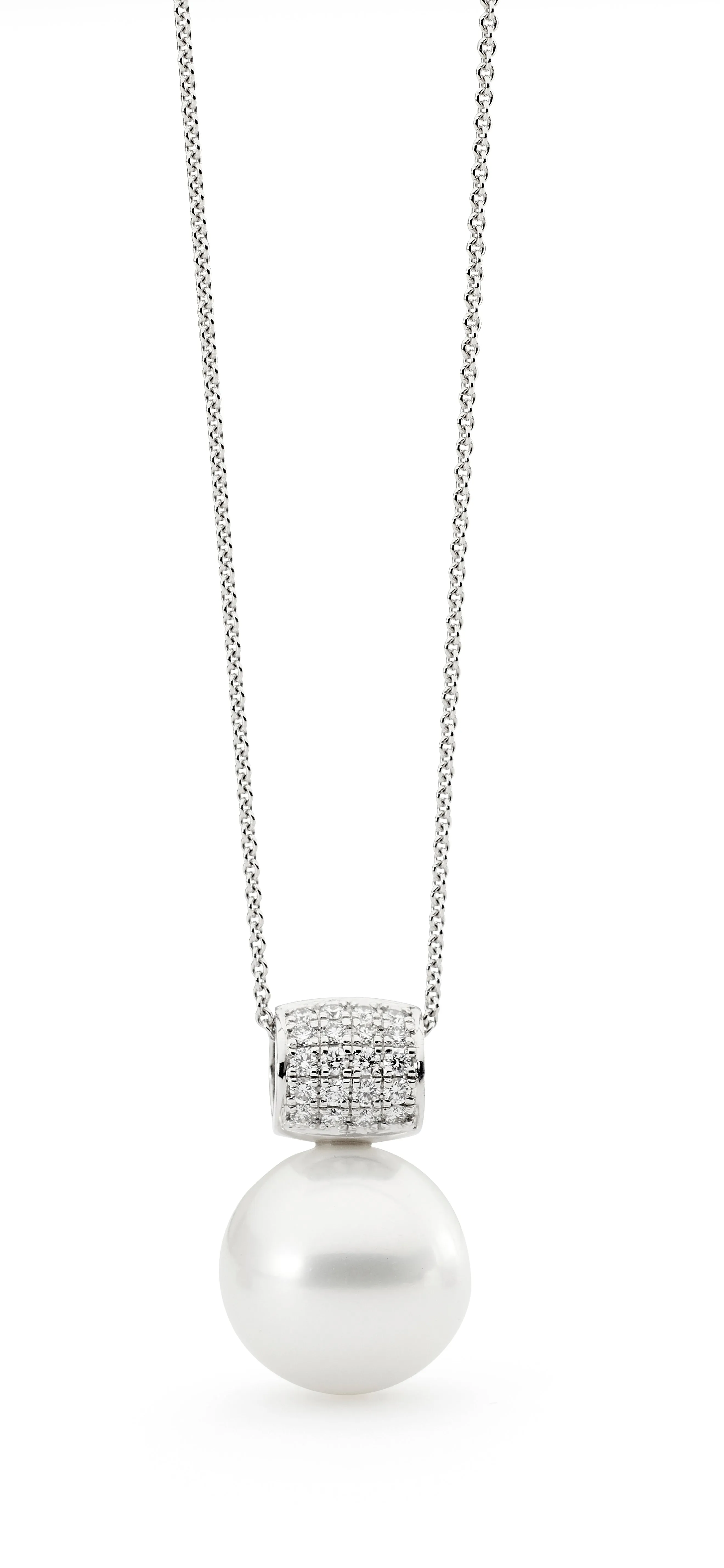 Multi Row Pave Diamond Pearl Pendant