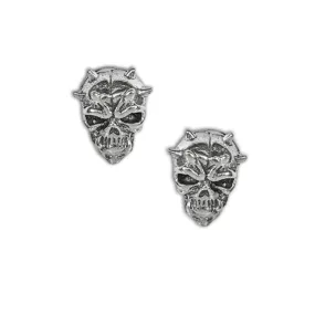 NEW: Horned Skull Earrings, 9mm Skull Studs