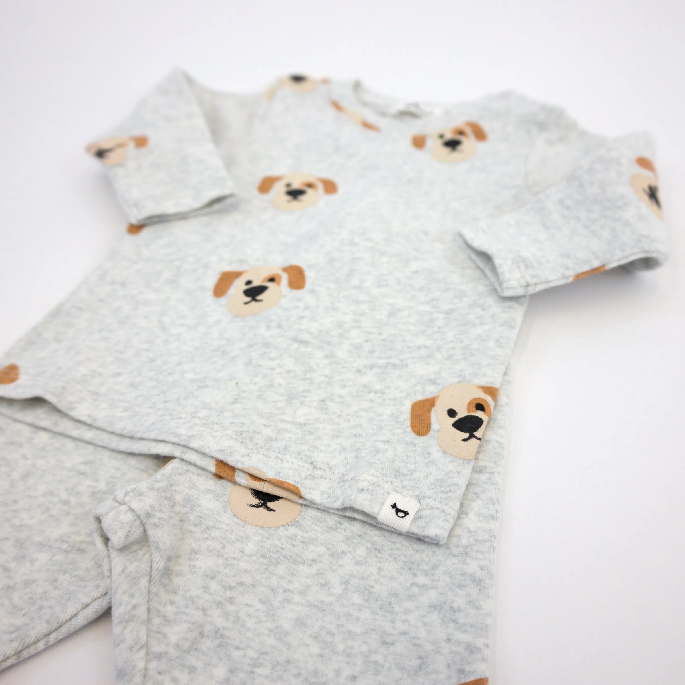 oh baby! Two Piece Set - Puppy Face Print - Heather Gray