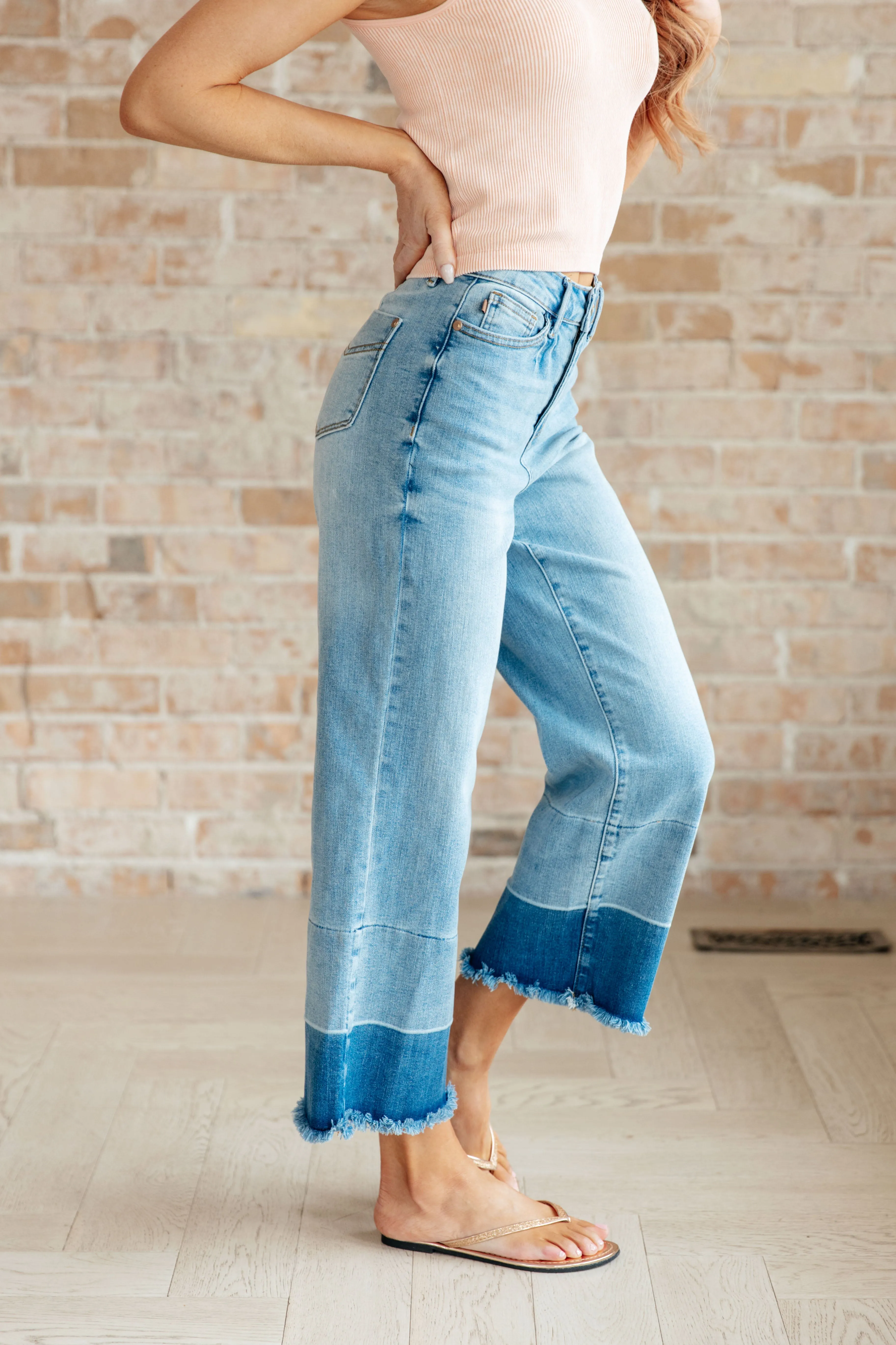 Olivia High Rise Wide Leg Crop Jeans by Judy Blue in Medium Wash