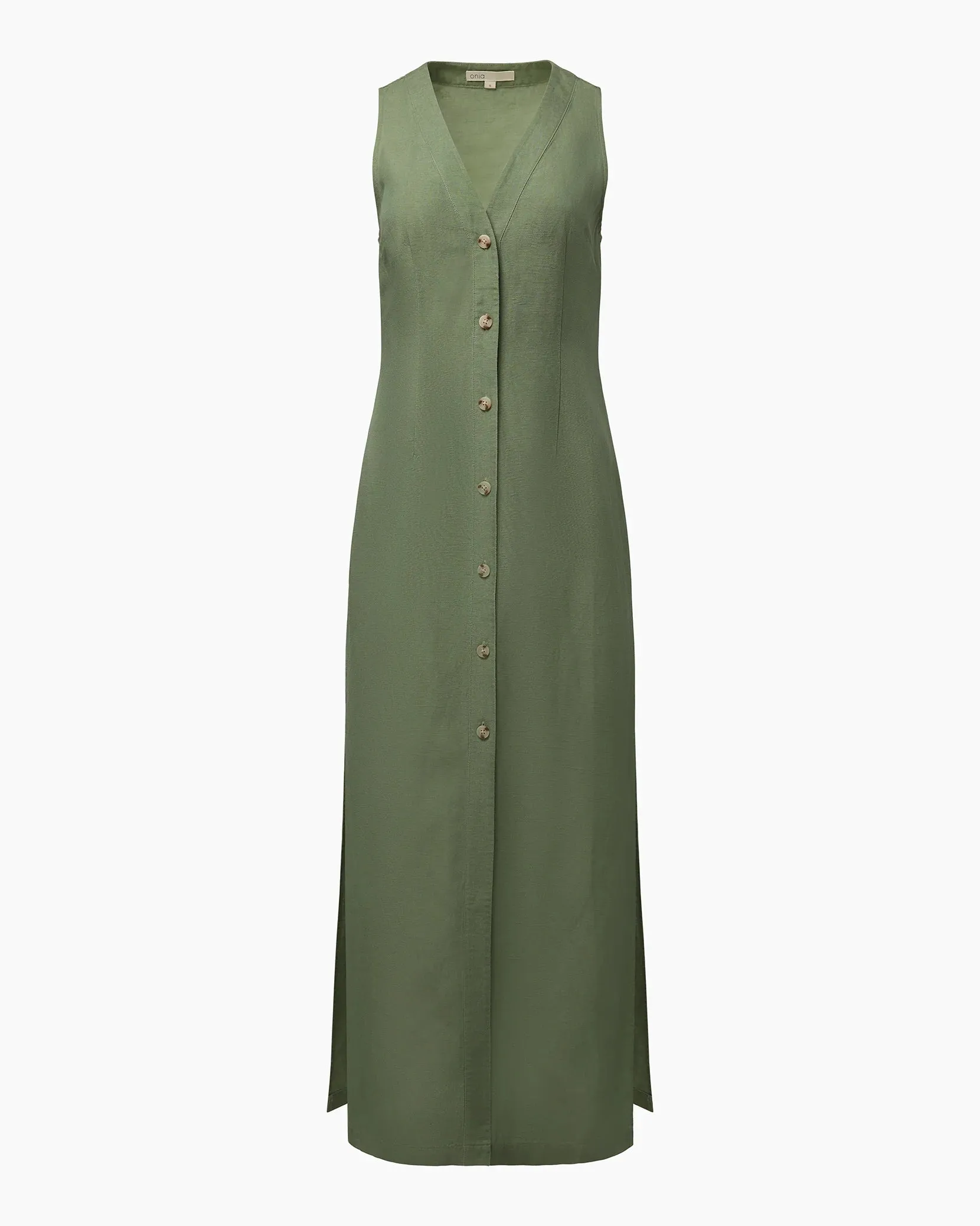 Onia Air Linen Button Down Maxi Dress Sea Spray