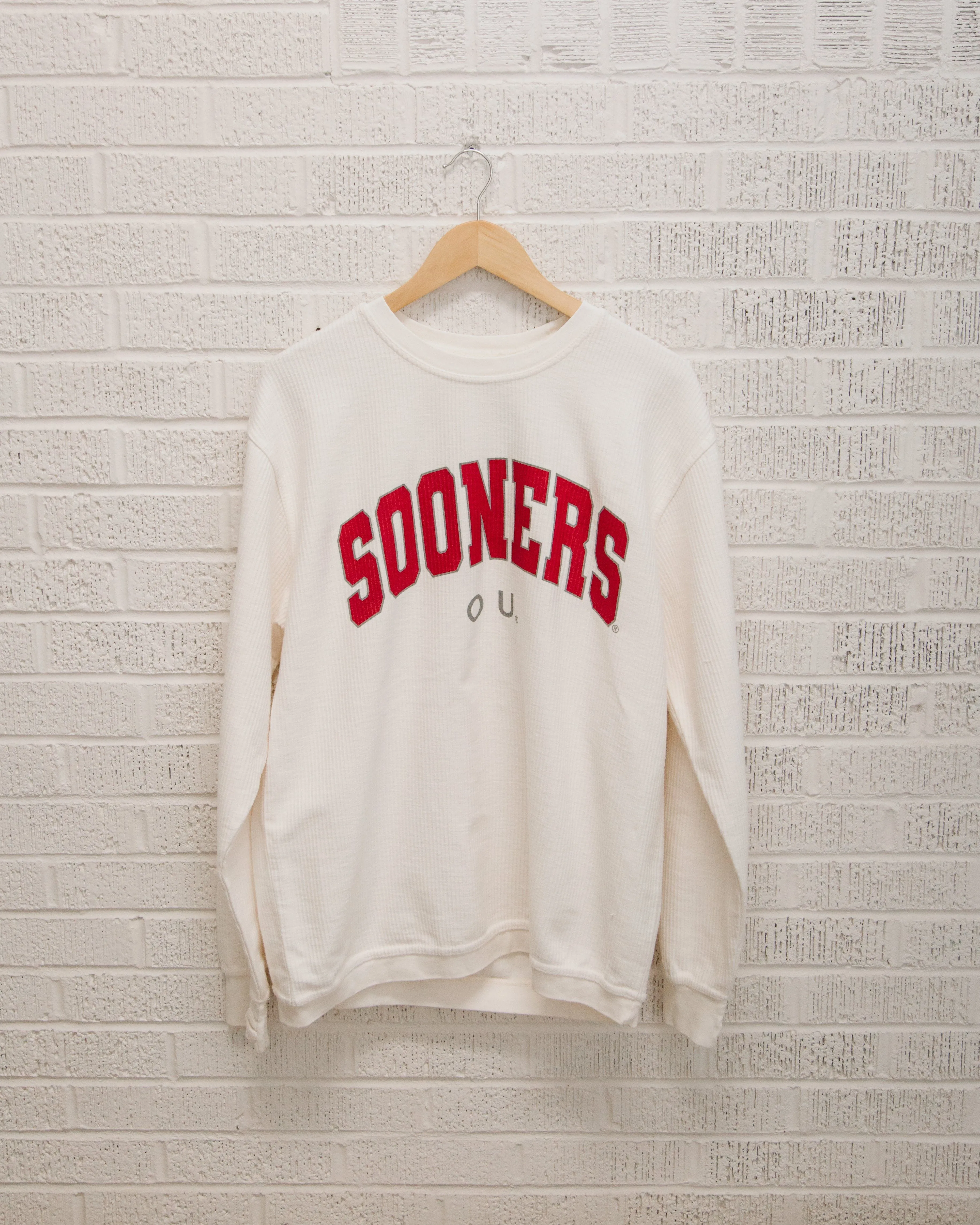 OU Filled Gault Ivory Corded Crew Sweatshirt