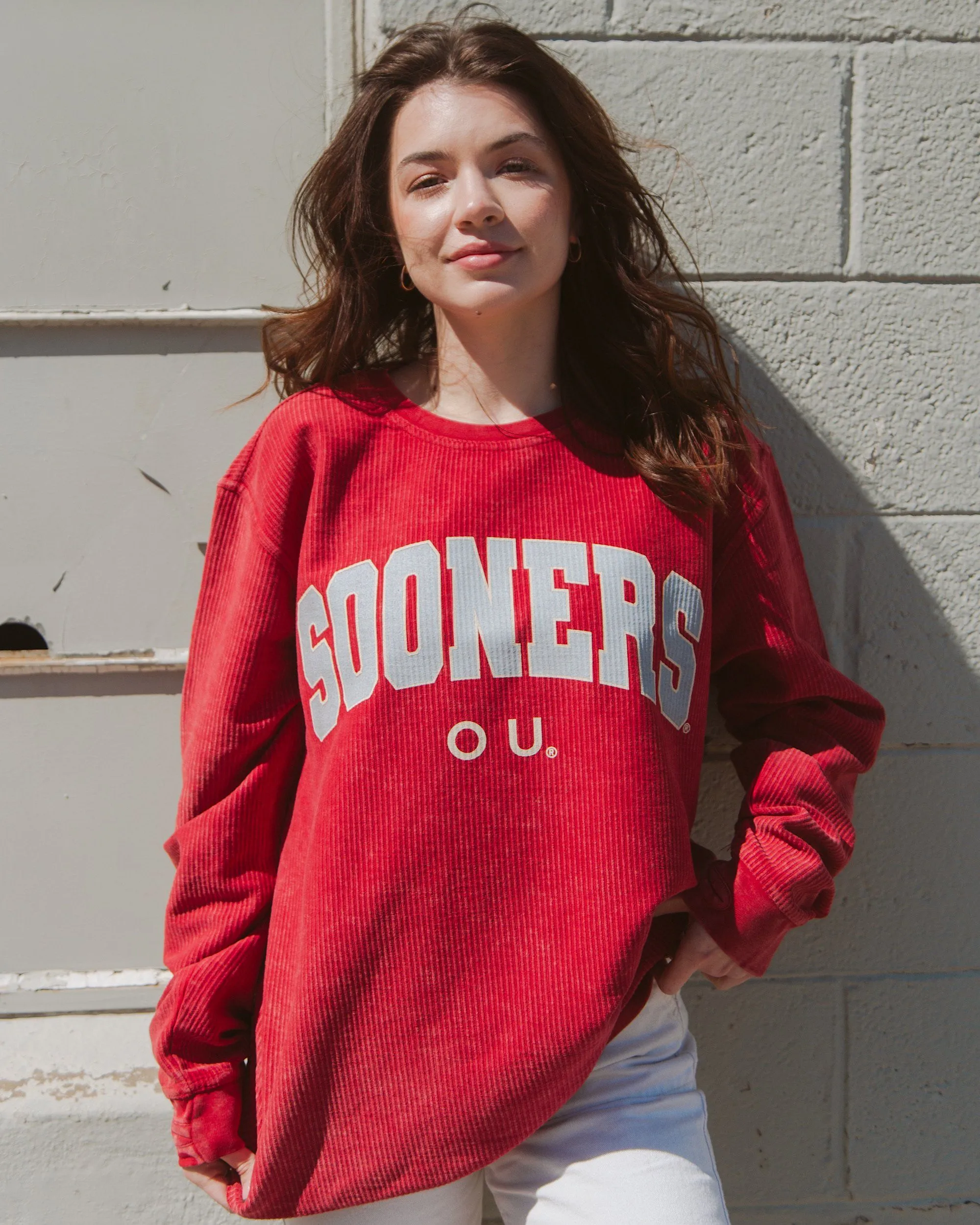 OU Filled Gault Red Corded Crew Sweatshirt