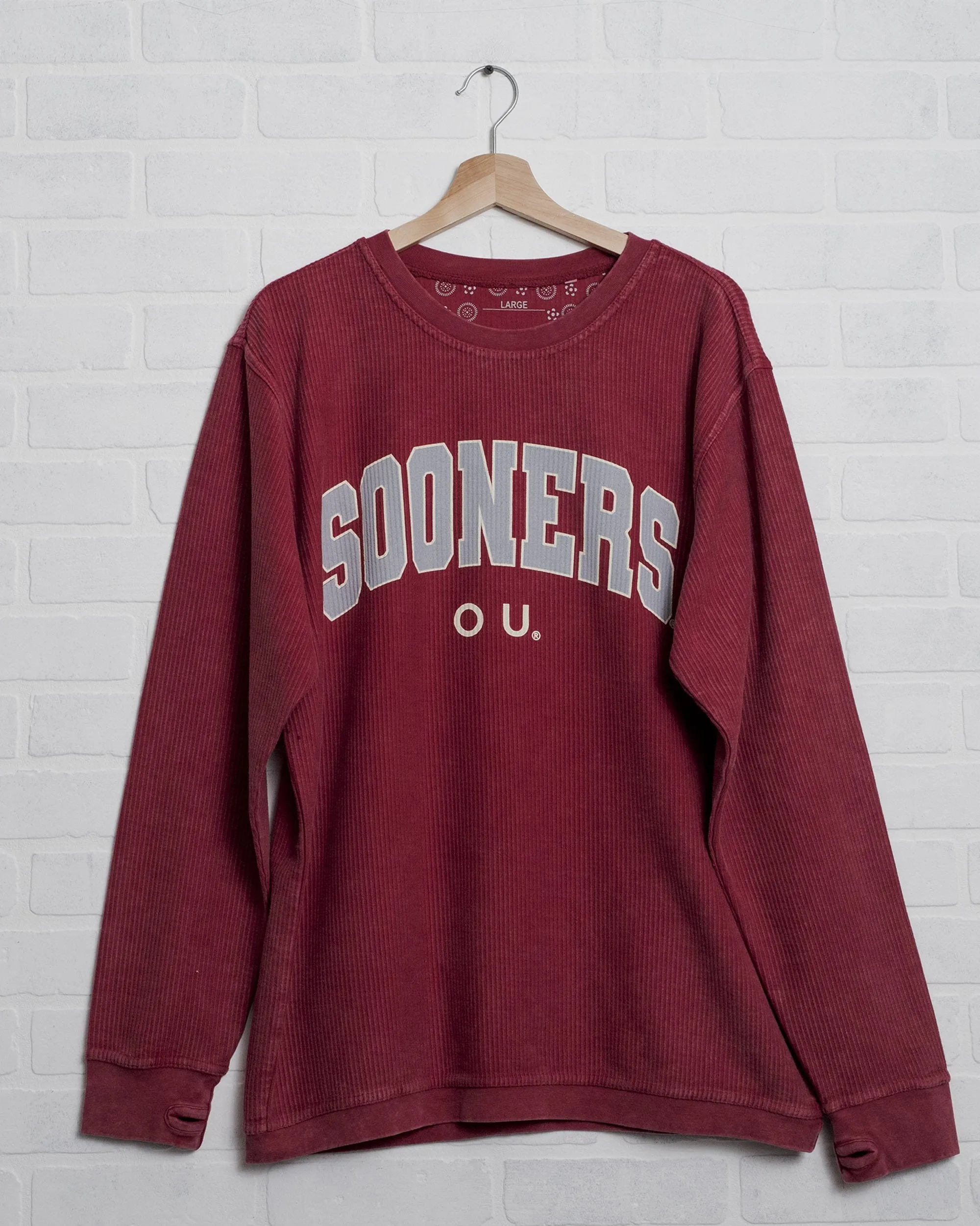 OU Filled Gault Red Corded Crew Sweatshirt