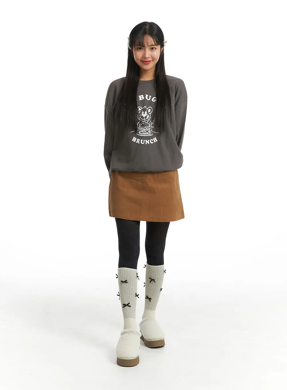 Oversized Graphic Lettering Bear Sweatshirt OJ405