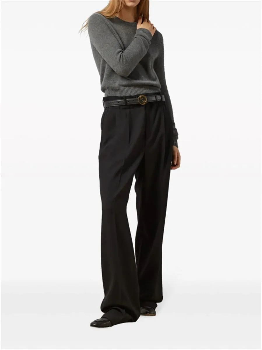 PAPERBAG-WAIST STRAIGHT-LEG WOOL TROUSERS