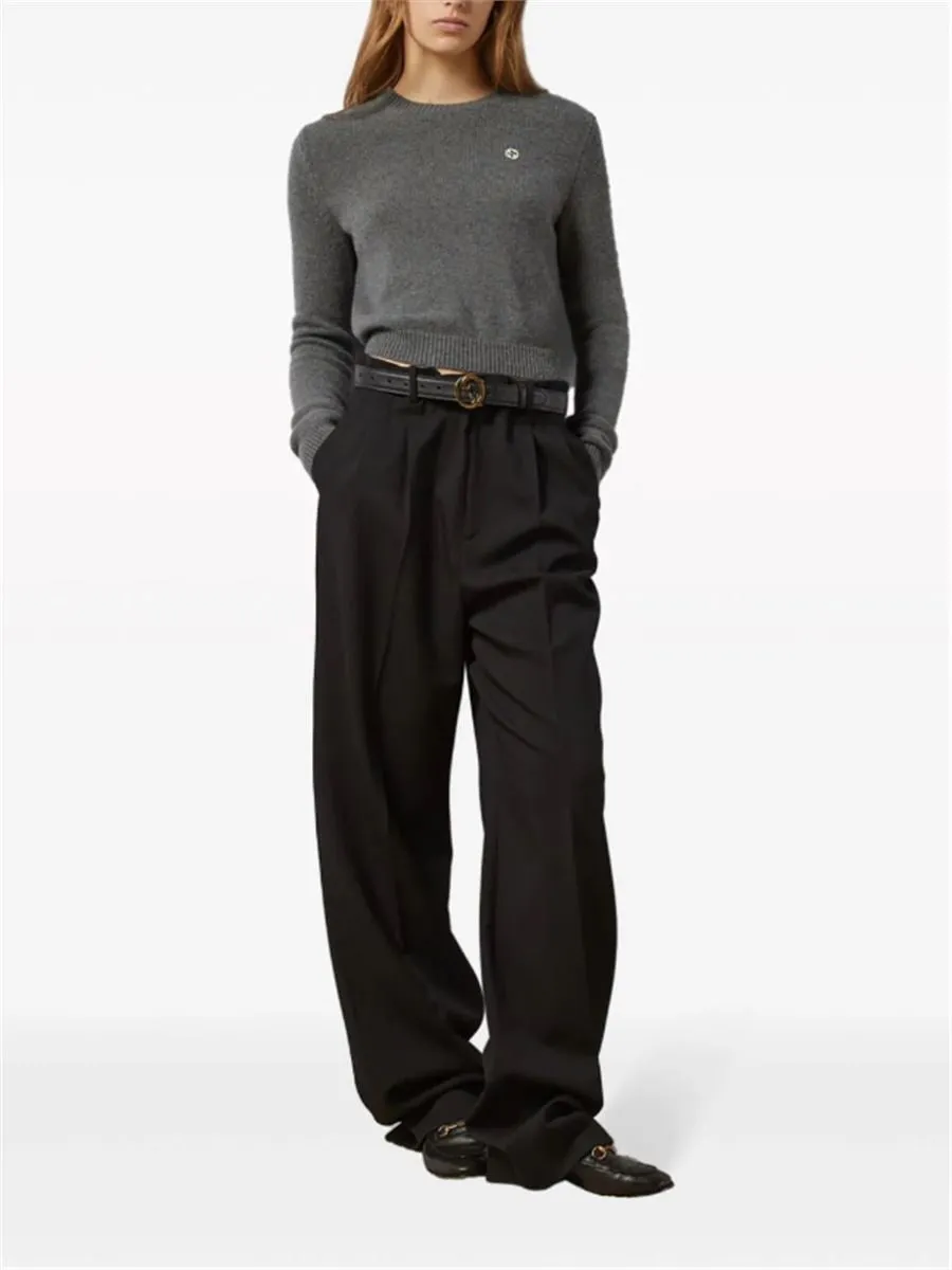 PAPERBAG-WAIST STRAIGHT-LEG WOOL TROUSERS