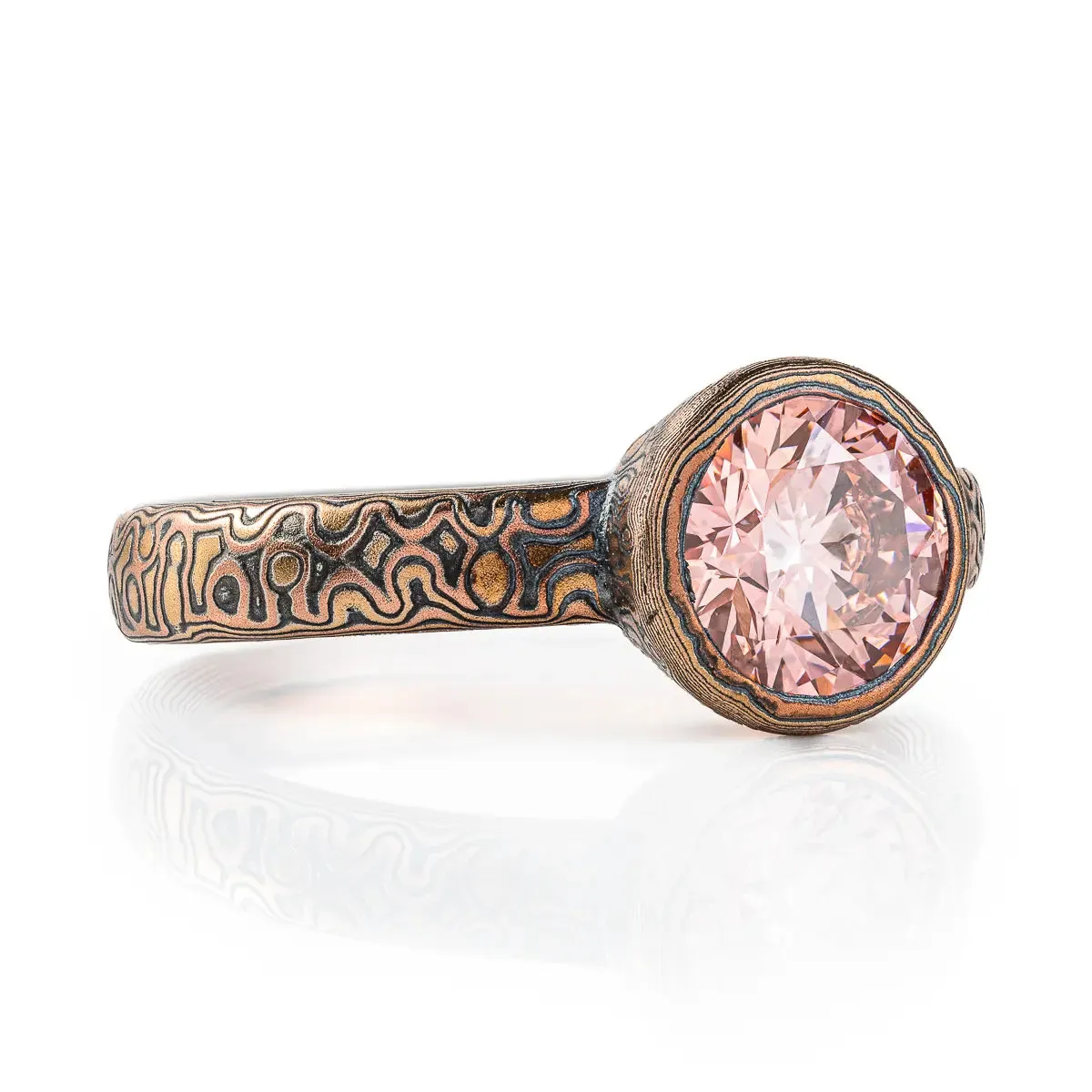 Pink Diamond Mokume Engagement Ring