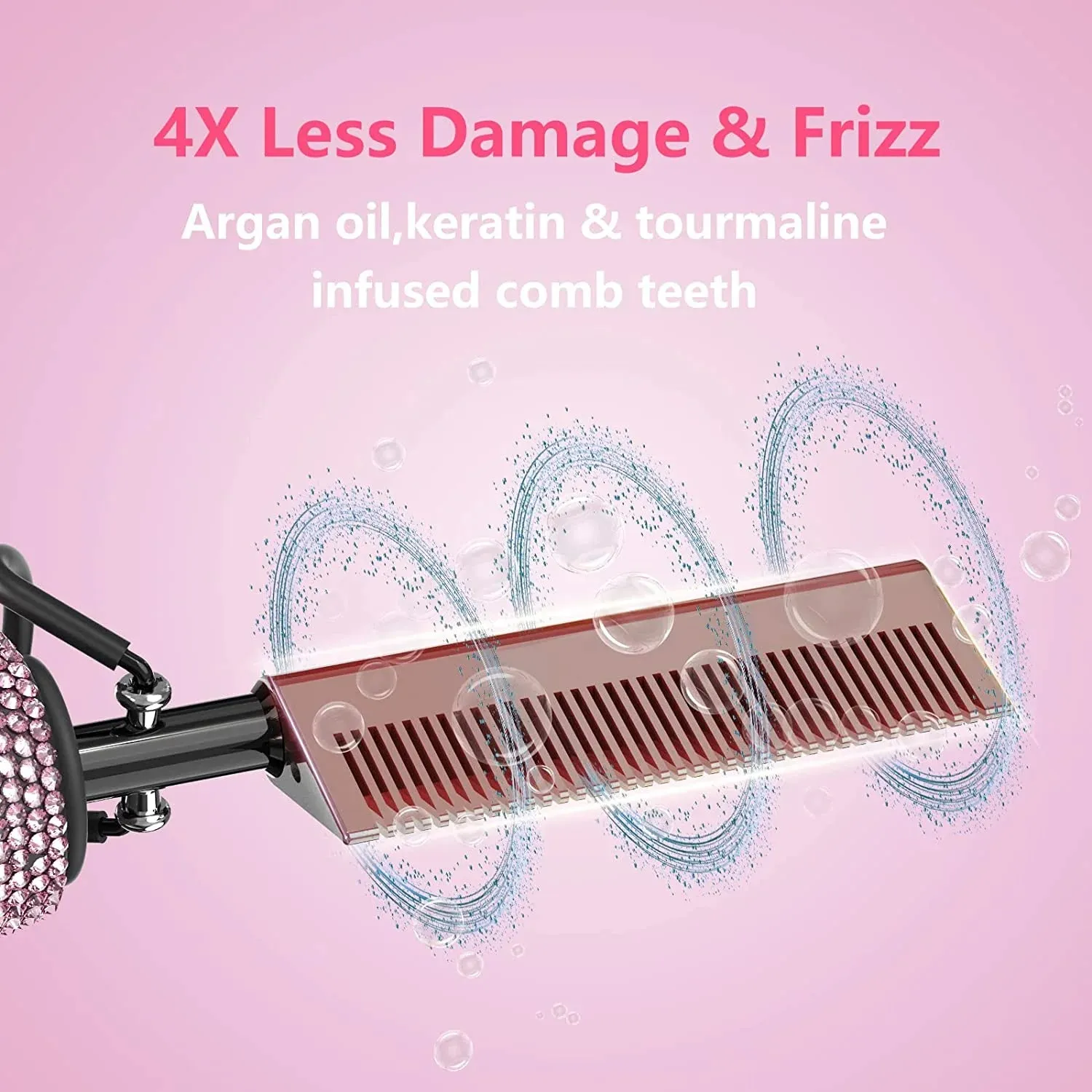 Pink Rhinestone Bling 500 Degree Heat Resistant Copper  Hair Straightening Comb Electric