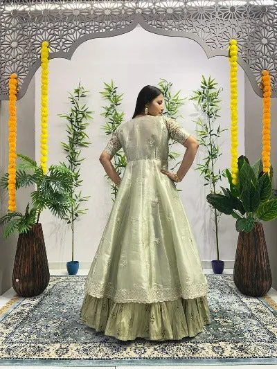 Pista Green Indo Western Joya Silk Lehenga with Shrug