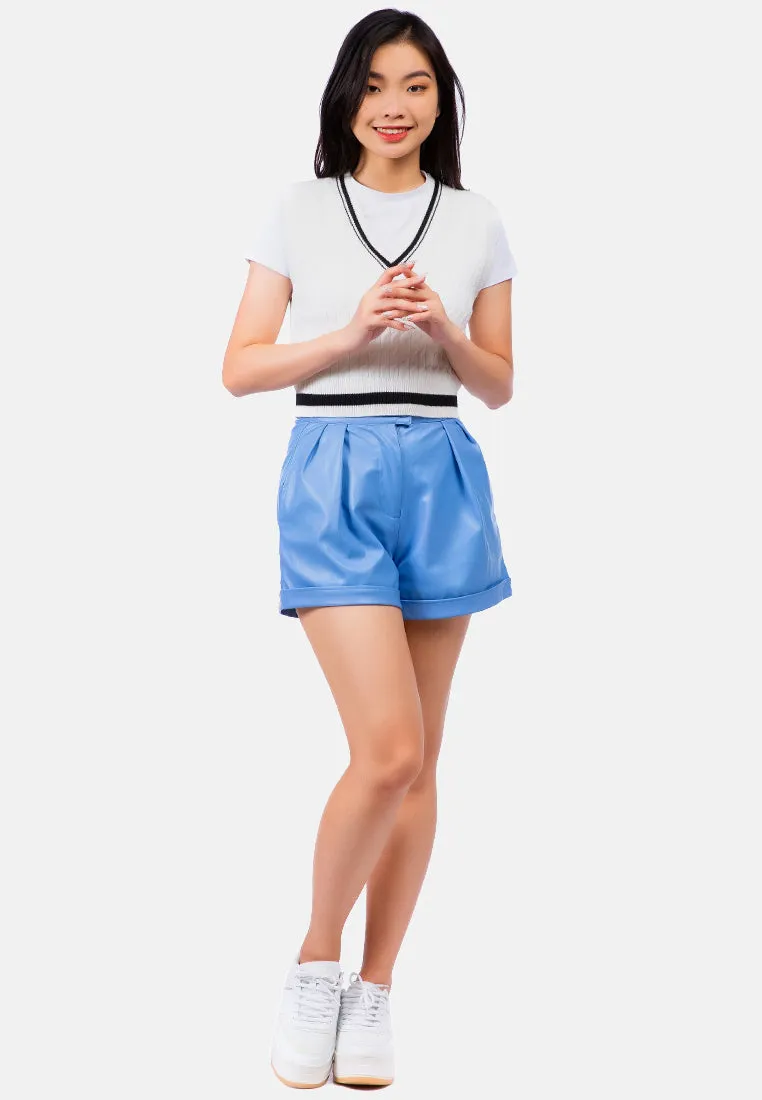 Pleated Faux Leather Shorts