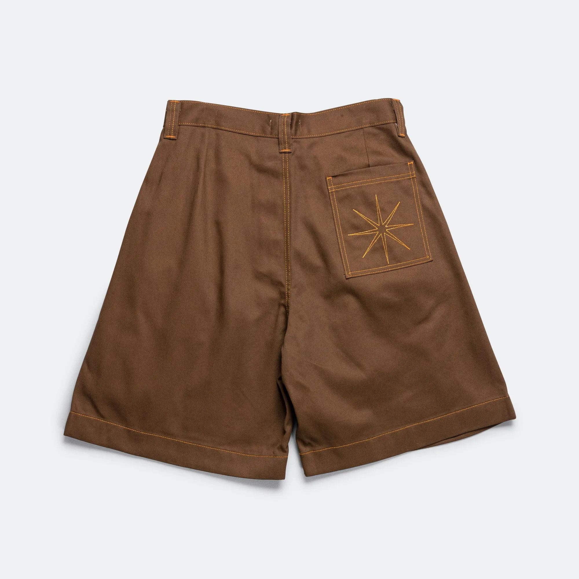 Pleated Oversized Shorts - Brown/Orange