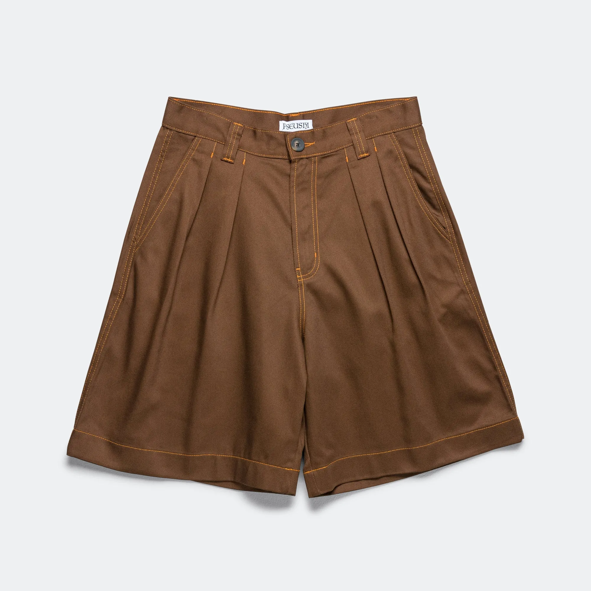 Pleated Oversized Shorts - Brown/Orange